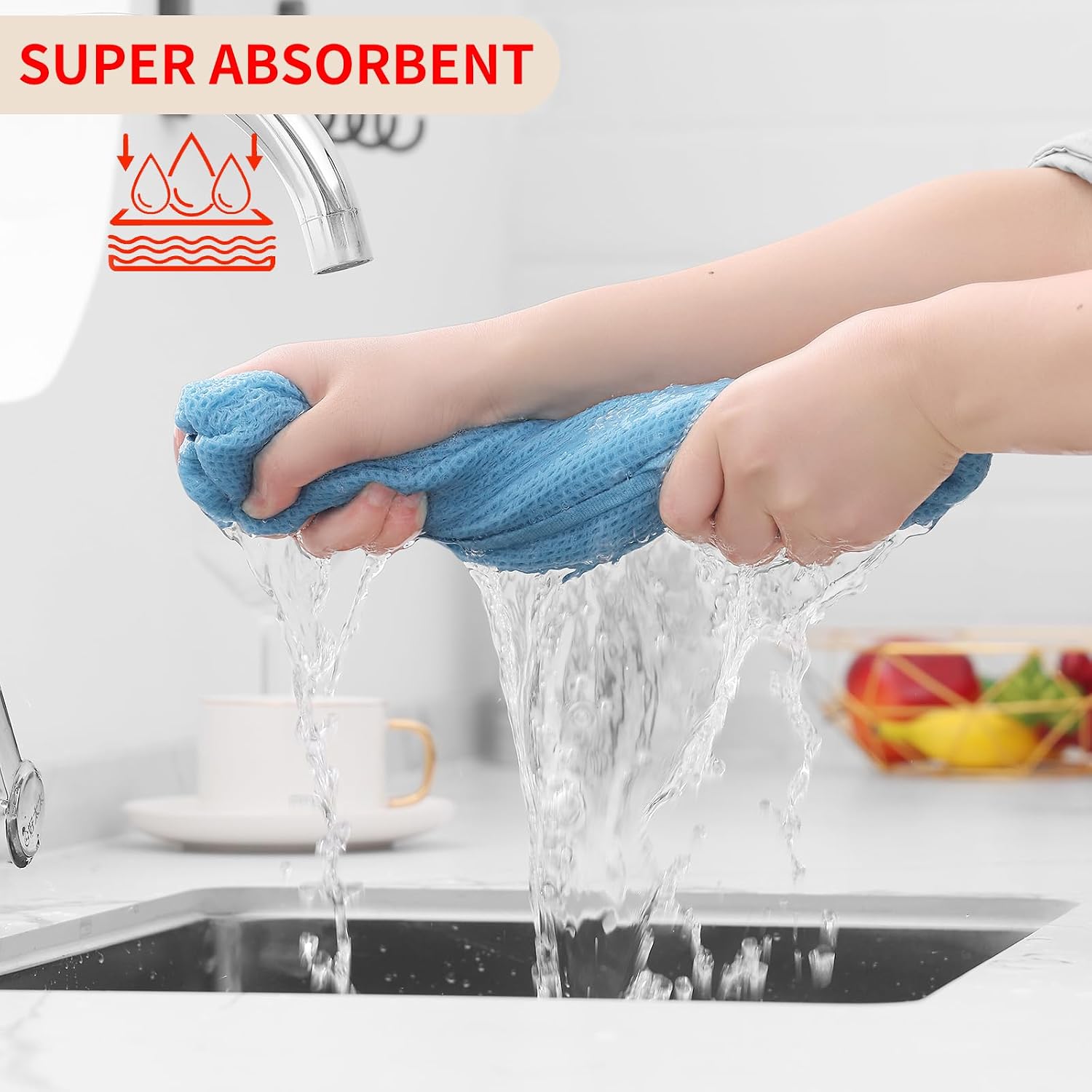 Homaxy 100% Cotton Waffle Weave Kitchen Dish Towels 6-Pack, Sky Blue | 13 x 28 Inches, Ultra Soft Absorbent Dish