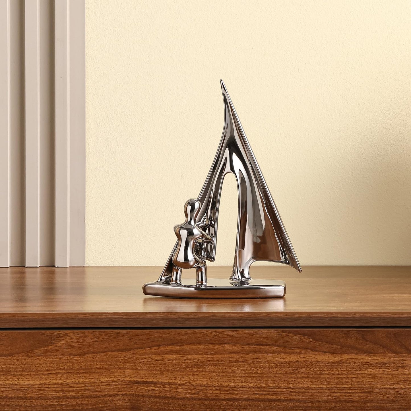 Ceramic Statue Home Decor Abstract Sailing Boat Sculpture Modern Aesthetic Decorative / Silver