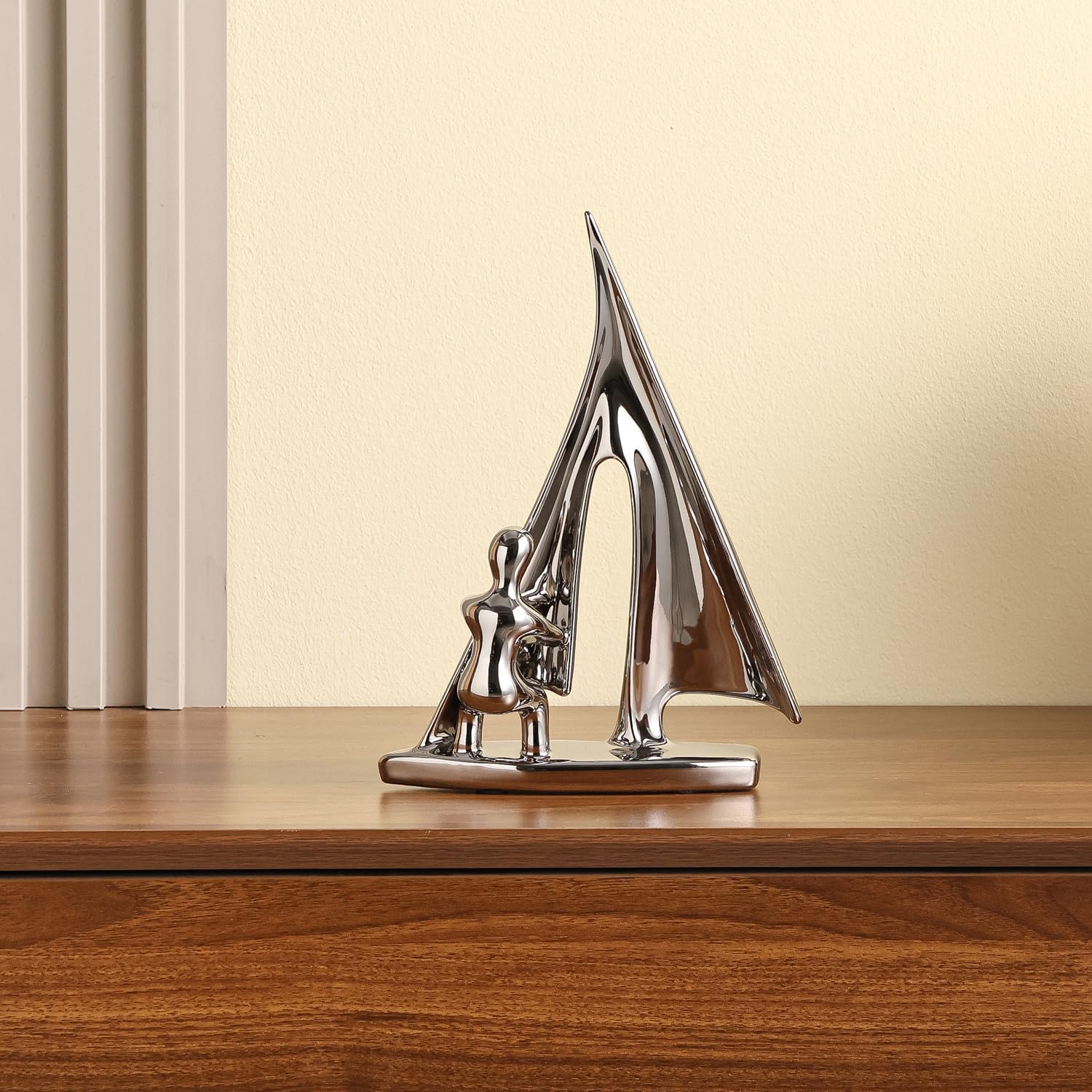 Ceramic Statue Home Decor Abstract Sailing Boat Sculpture Modern Aesthetic Decorative / Silver