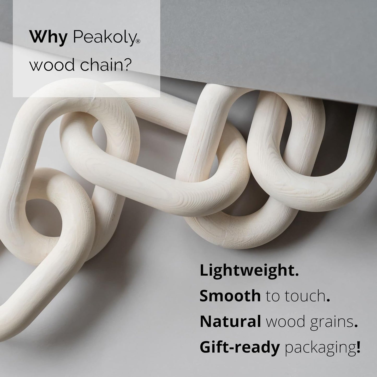 Book Shelf / Wood Chain Link Decor / Whitewashed / 5-link / White