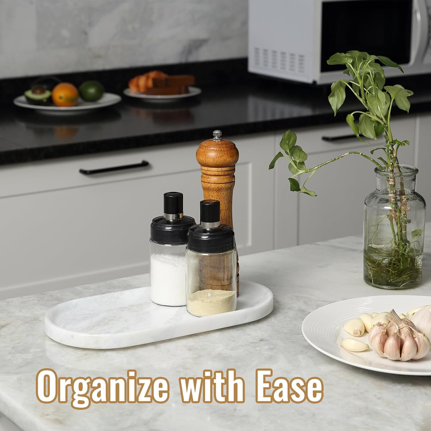 Candles / Countertop Organizer / White Marble-namib Fantasy / 12 x 6 x 0.8