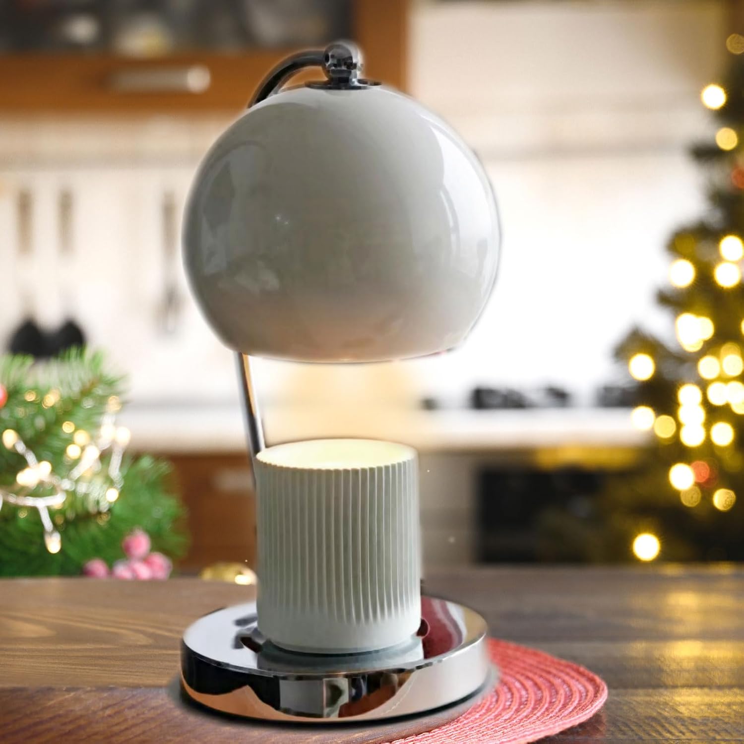 Modern Wide Base Candle Warmer Lamp, Timer/Dimmer (White) | Sleek white wide-base candle warmer with top-down wax