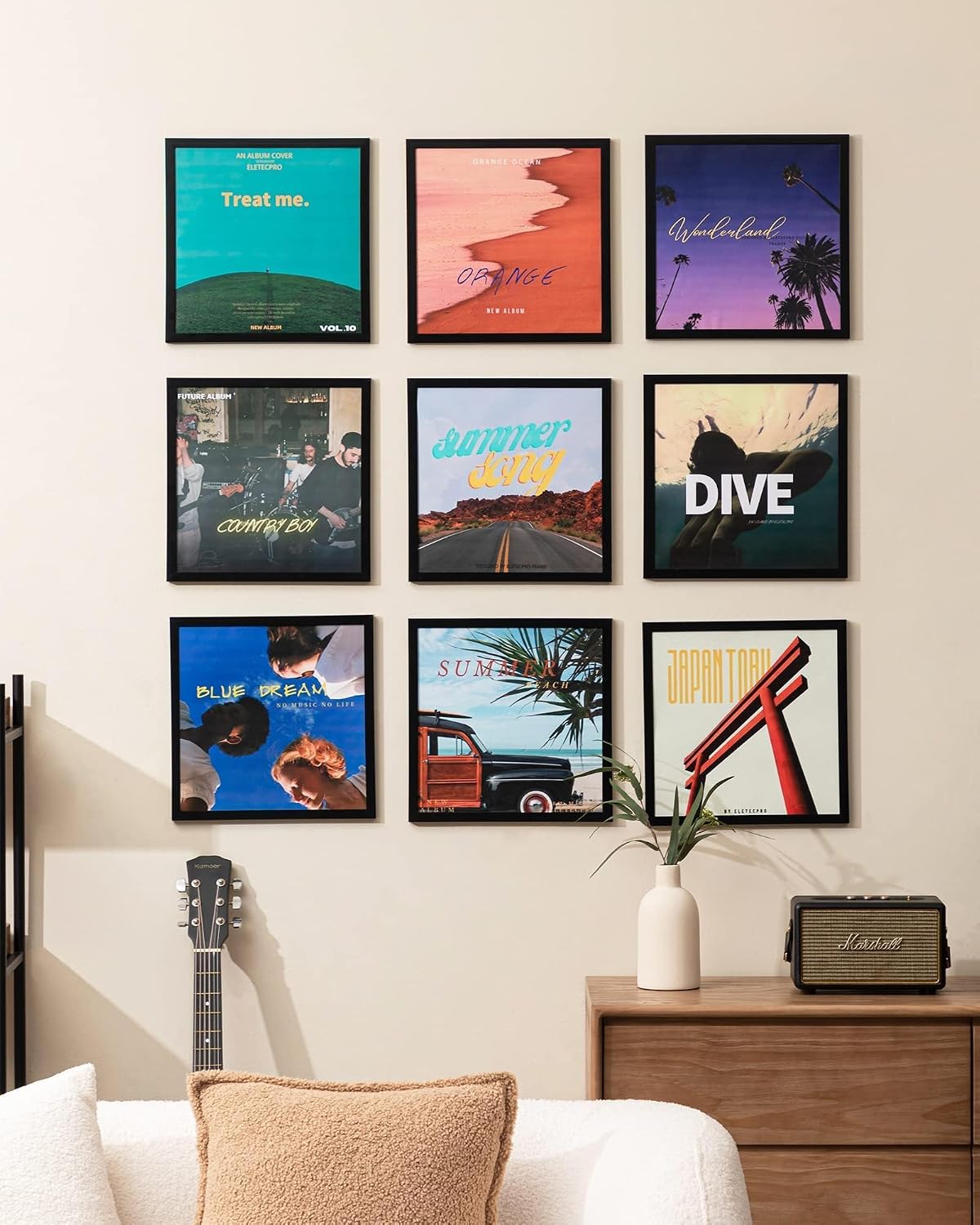 eletecpro Vinyl Record Frame, 12.5 x 12.5 in, Black, 12 Pack | Fits 12x12 LP and Album Cover, Easy Wall Mount, Acrylic