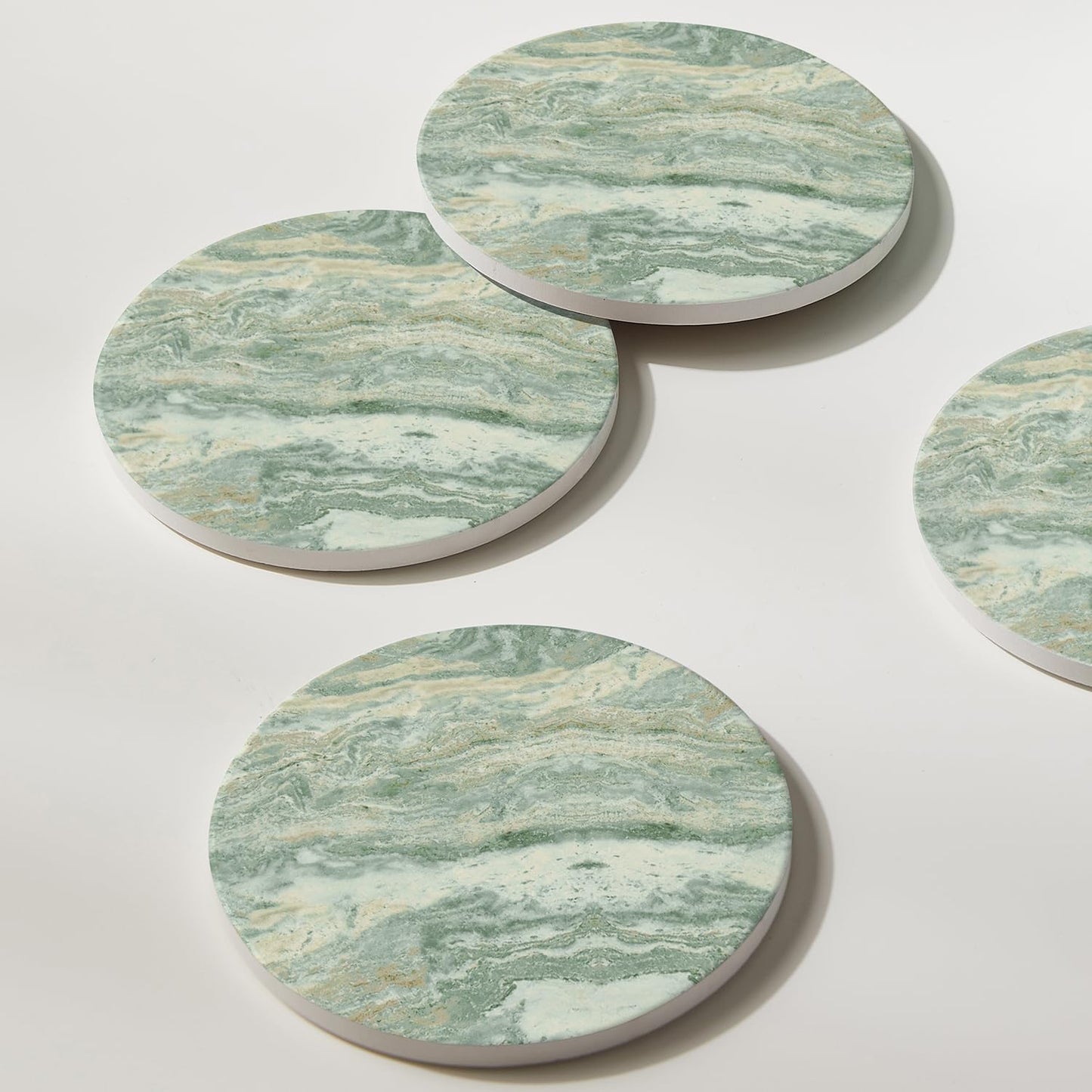 Holder / Absorbent Ceramic Coasters for Drinks / Sage Green / Set of 6
