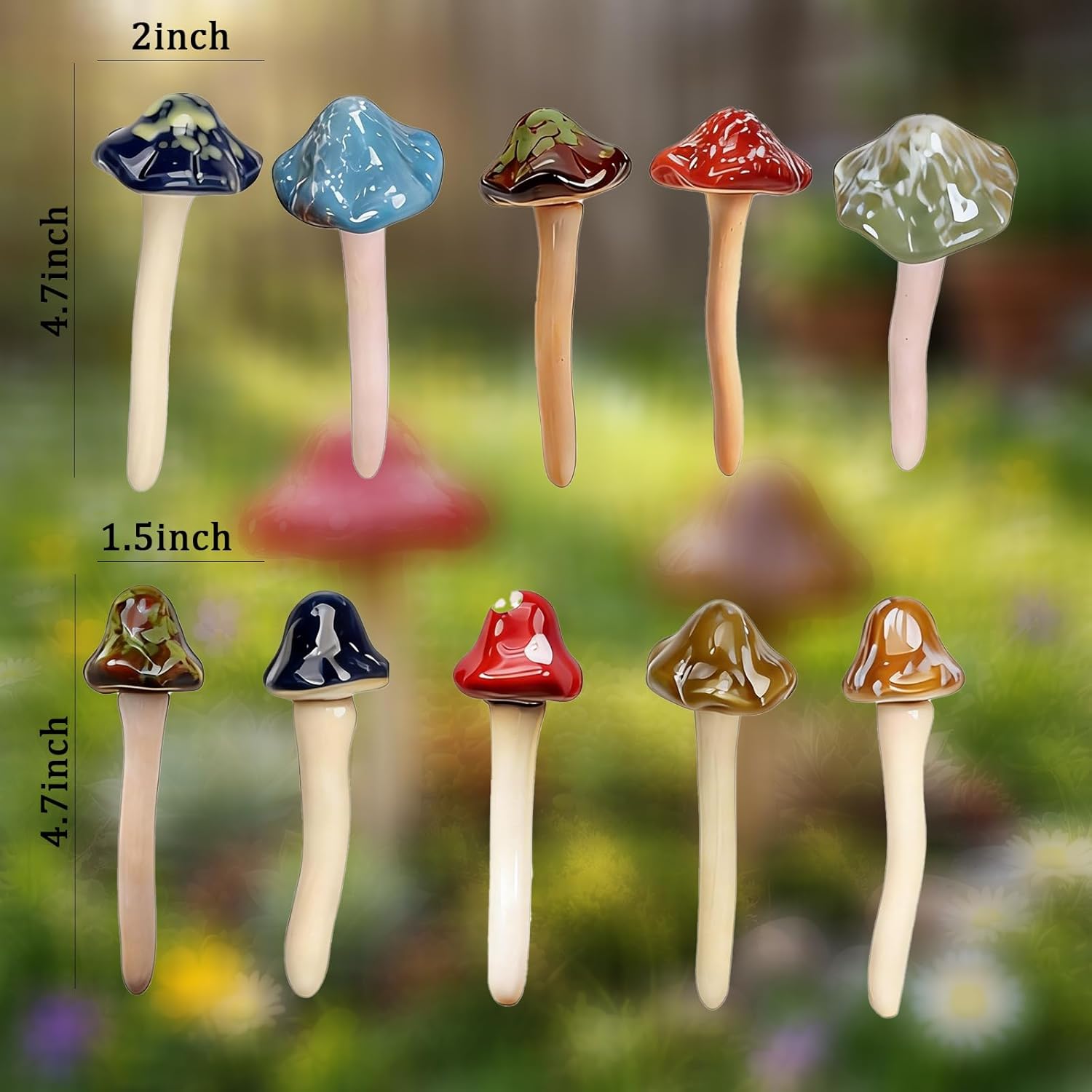Indoor Plant / Ceramic Garden Mushrooms / Set of 10