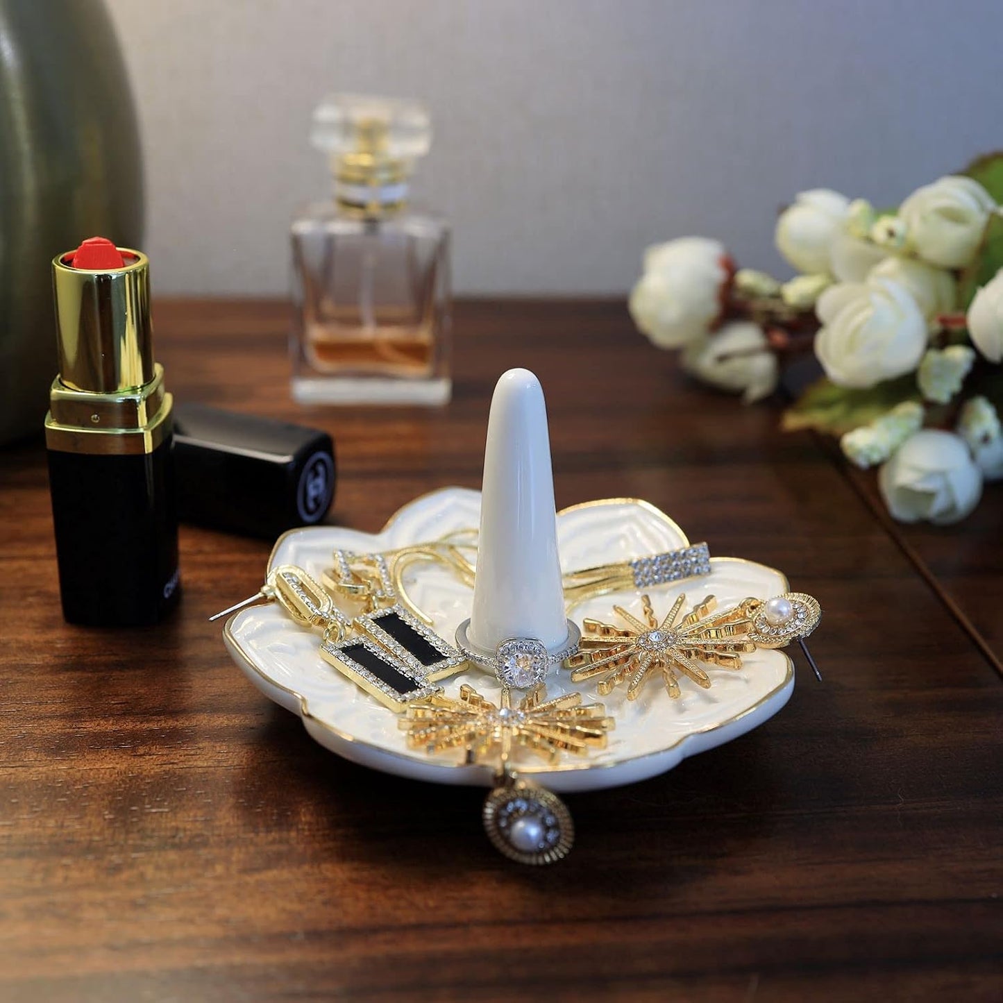 Ceramic Mandala Jewelry Holder Decorative Ring Holder/Trinket Tray Engagement Wedding / White