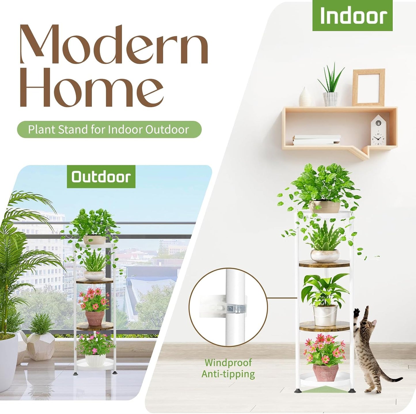 iDavosic.ly 4 Tier Corner Metal Plant Stand Indoor, 45 In Tall, White Brown | Vertical Outdoor Flower Display Holder