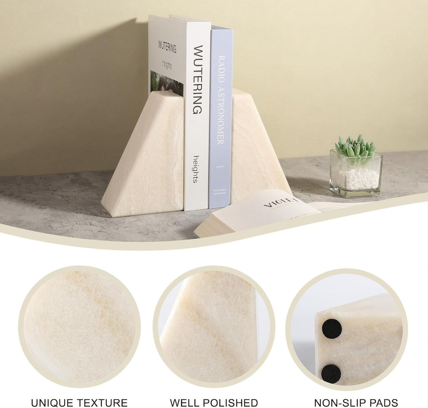 Marble Bookends / Large Bookends for Heavy Books / Trapezoid-navona