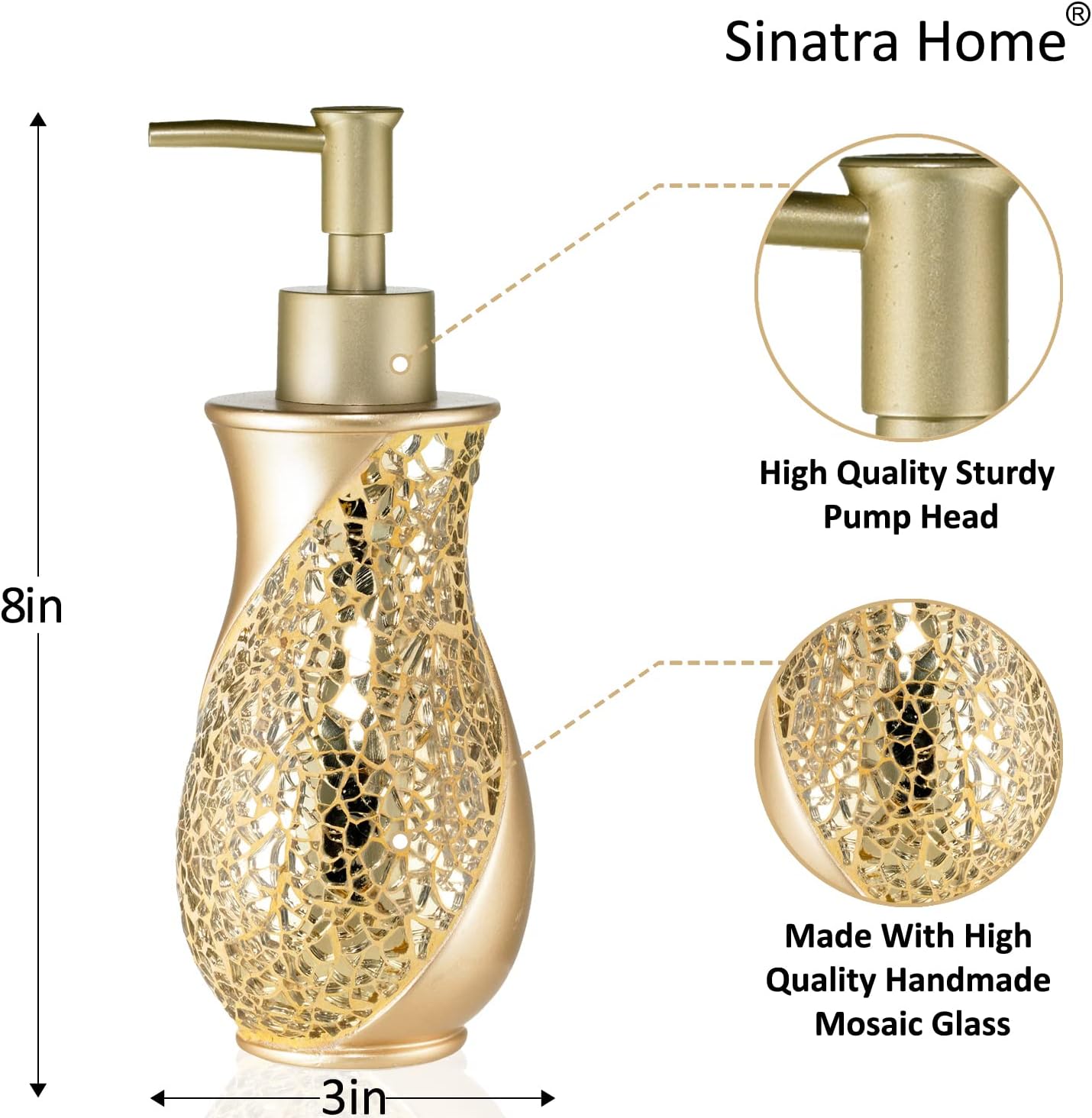 Zahari Home 4pc Sinatra Stylish Bathroom Accessories Set Champagne Gold Soap Dispenser Pump, Tumbler, Tooth Brush