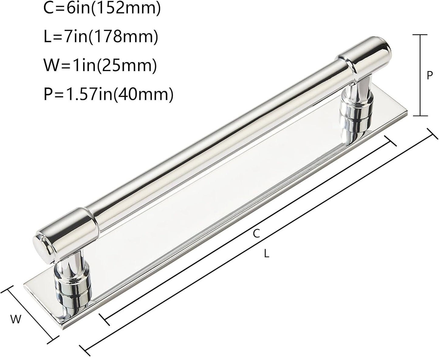 5 Pack 6 Inch（152 mm Center to Center Polished Nickel Cabinet Pull Backplate with Base Plate Zinc Solid Kitchen Cabinet