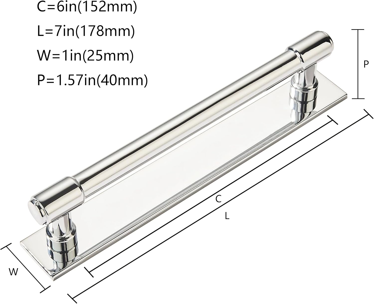 5 Pack 6 Inch（152 mm Center to Center Polished Nickel Cabinet Pull Backplate with Base Plate Zinc Solid Kitchen Cabinet