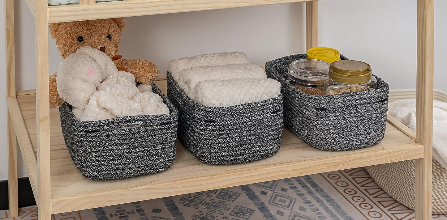 Small Woven Storage Baskets / Mixed Black / Small Basket / Set of 3
