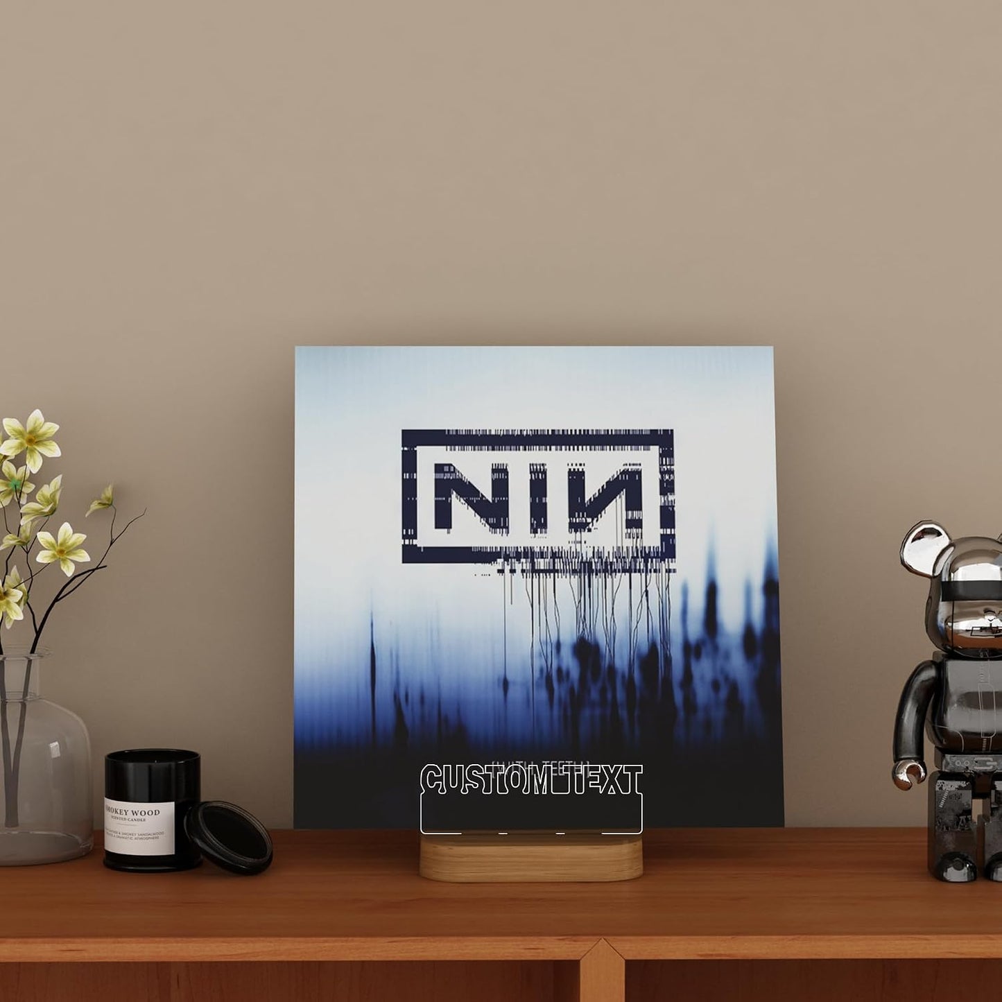 YuanDian Light up Personalised Vinyl Record Stand, Now Playing Customize Record Stand, Wooden Acrylic Holder for Vinyl