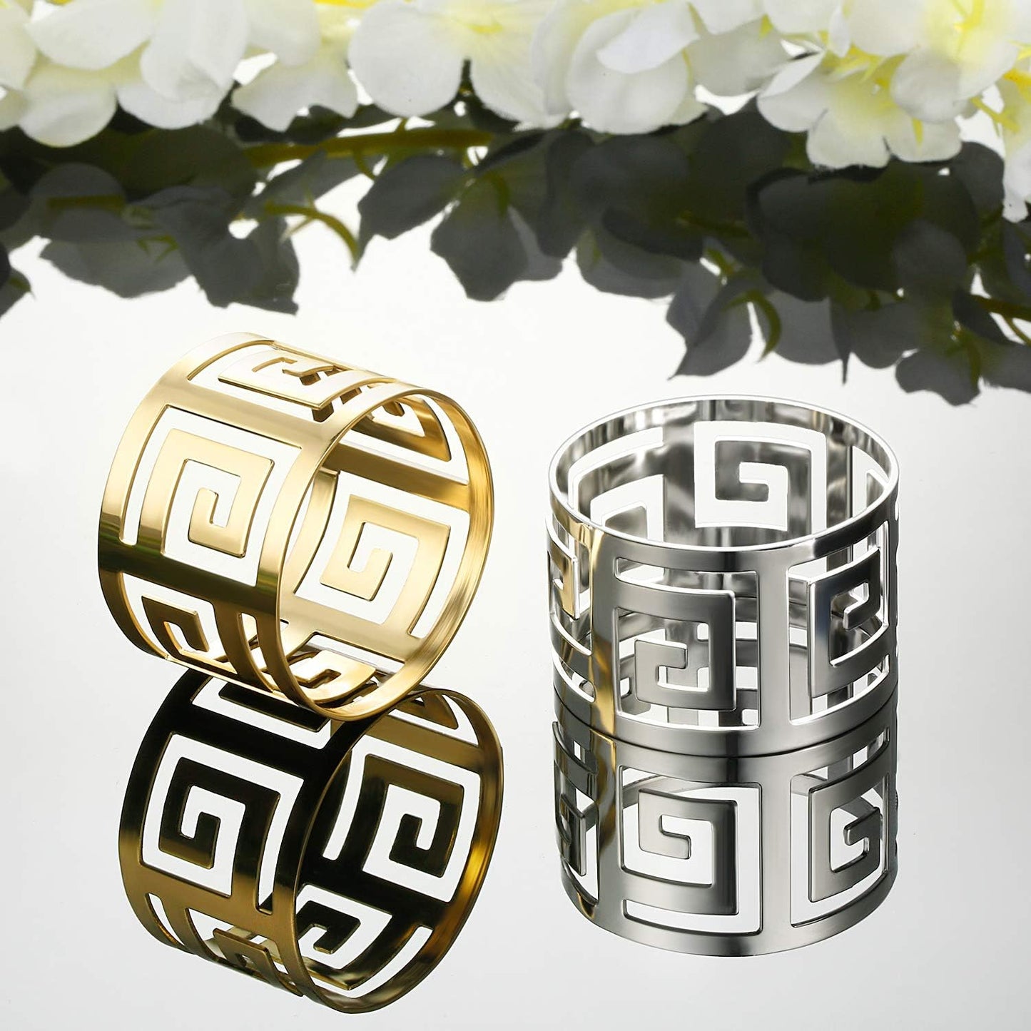 48 Pcs Gold Napkin Rings Hollow Out Napkin Rings Holder Set Metal Serviette Buckle Bulk for Dinner Table Decoration