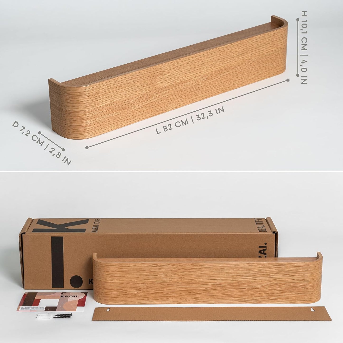 Kazai. Wall-Mounted Coat Rack 'Toke' - Modern Design Coat Rack with Hidden Wall Hooks - Solid Wood Veneer Panel Coat