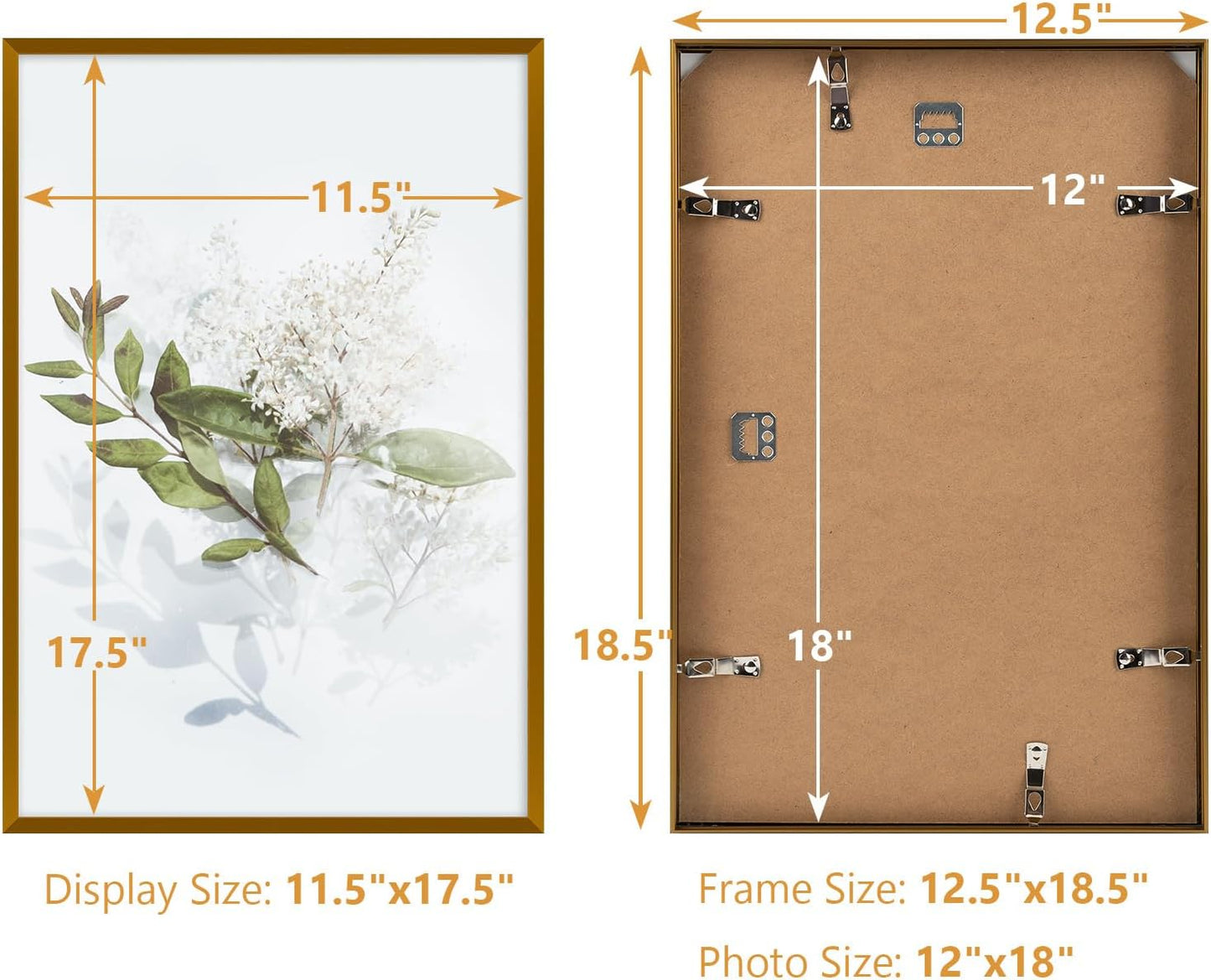 Golden State Art 12x18 Aluminum Poster Frame Acrylic Front Bronze | Metal Thin Frames for 18x12 Photo, Wall Hooks for
