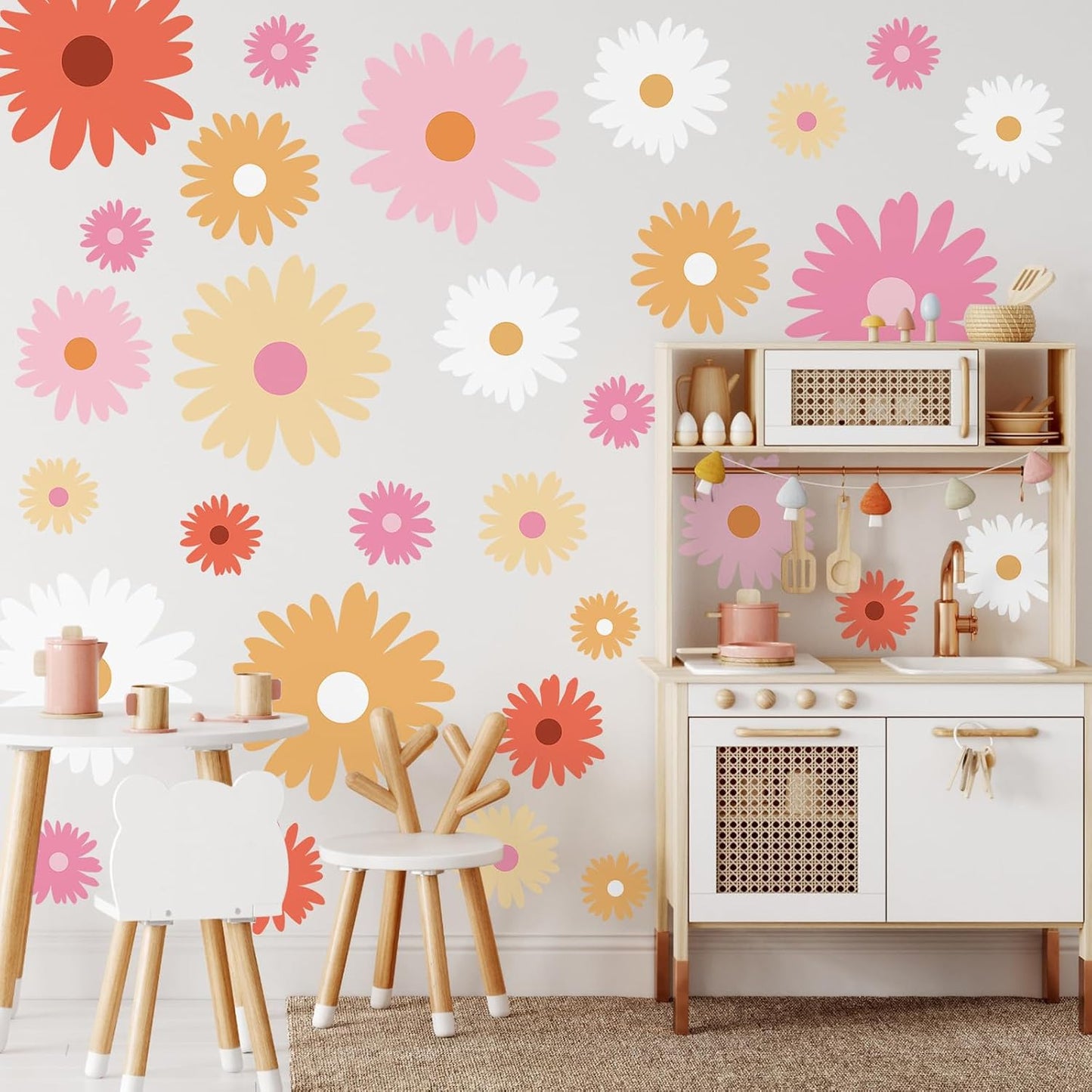12 Sheet Daisy Wall Sticker Decal Removable Daisy Bedroom Room / Artsy Style / Bright Color / Pink