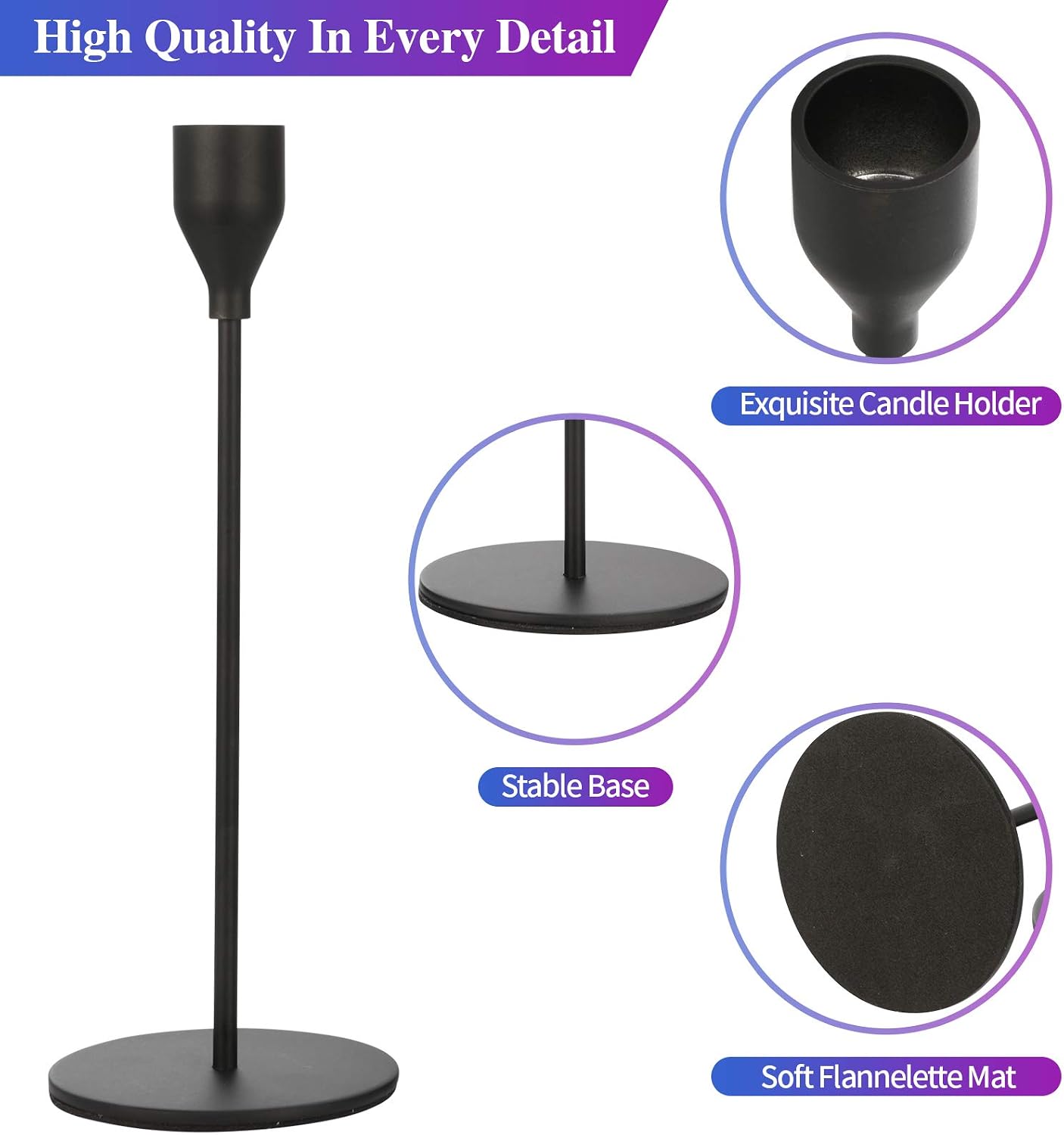 Set of 6 Black Taper Candle Holders Decorative Candlestick Holder for Home Decor, Wedding, Dinning, Party, Anniversary