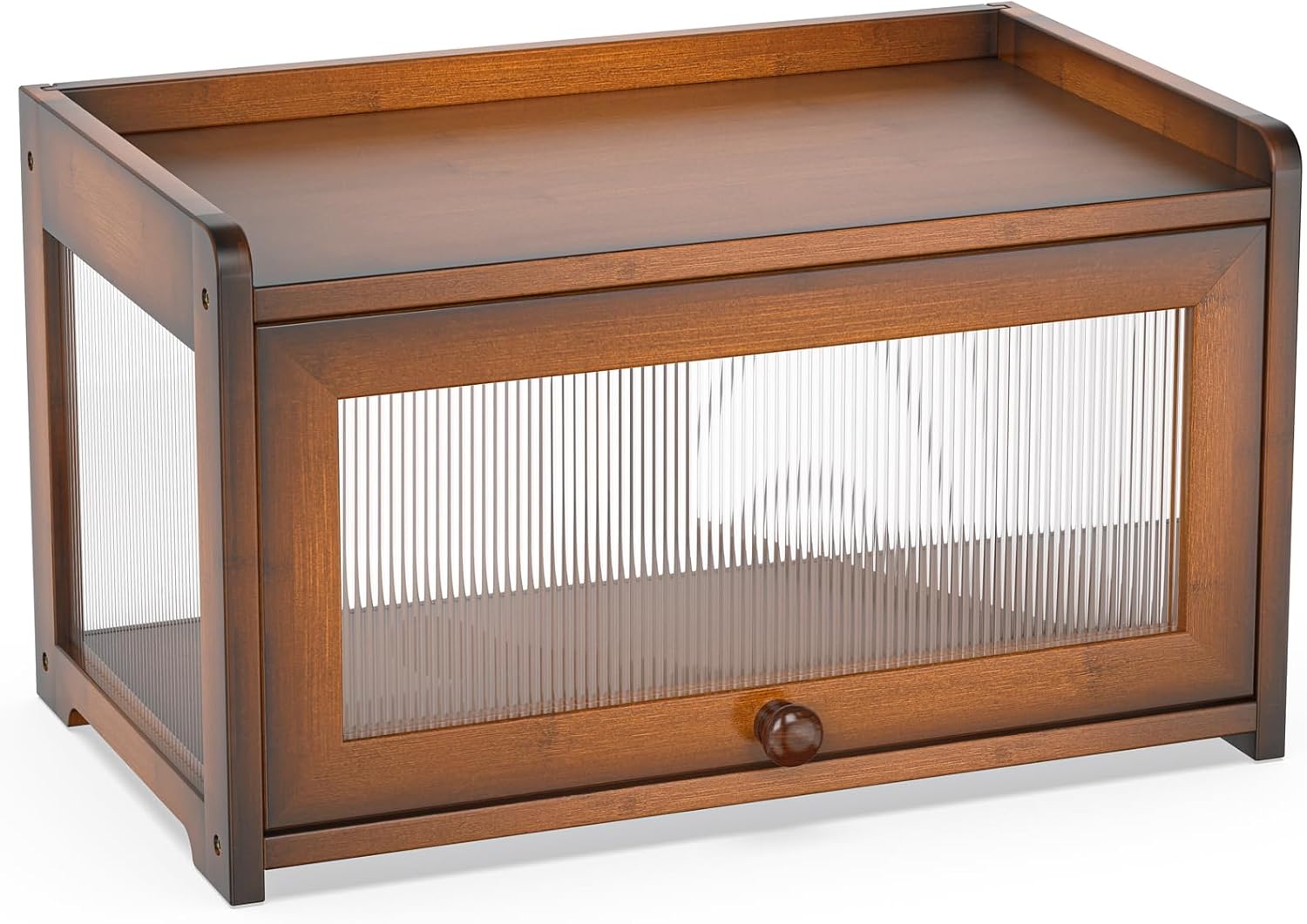BAMBANG Bamboo Bread Box for Kitchen Countertop, Extra Large Farmhouse Bread Box with 4-Side Clear Panels, Wooden Bread
