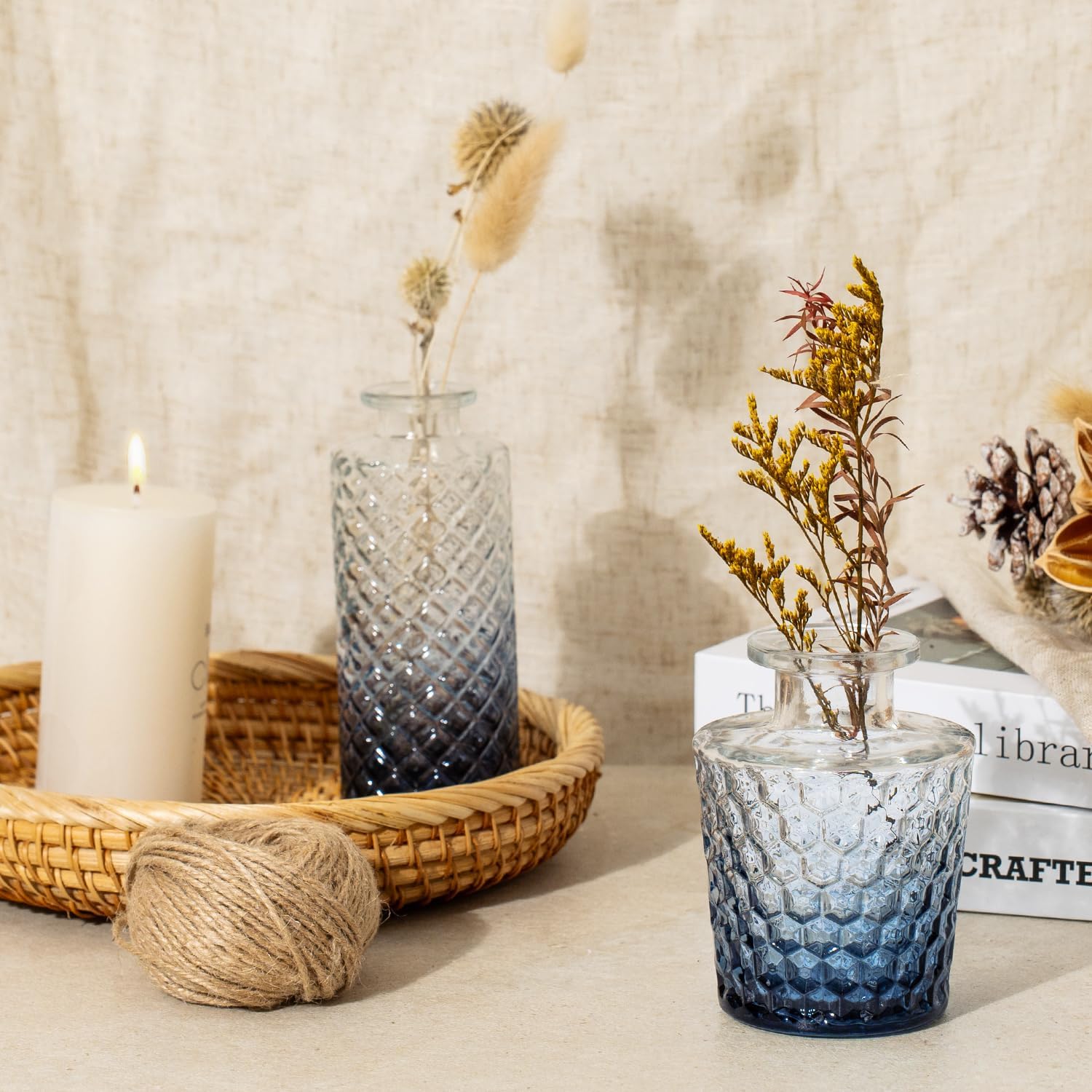 Clear Glass Bud Vase Pcs / Gradient Blue / Set of 14