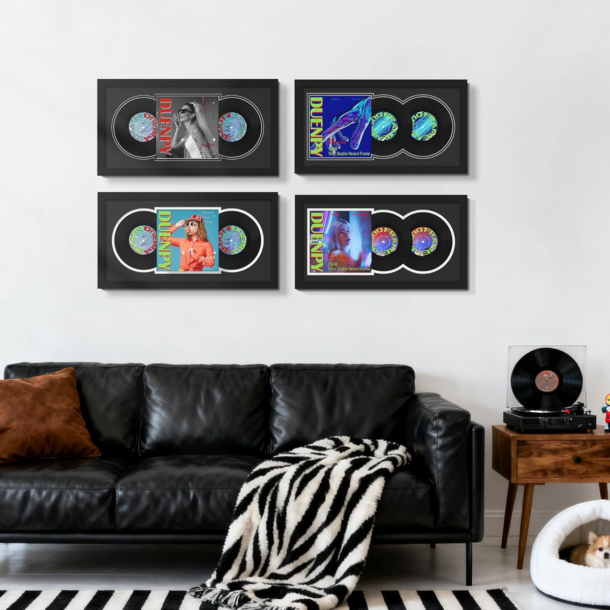 DUENPY 15.6x31.5 Vinyl Frame For 12.5x12.5 Cover Black White Mat | Displays 12.5x12.5 Album Cover Art, Supports Wall