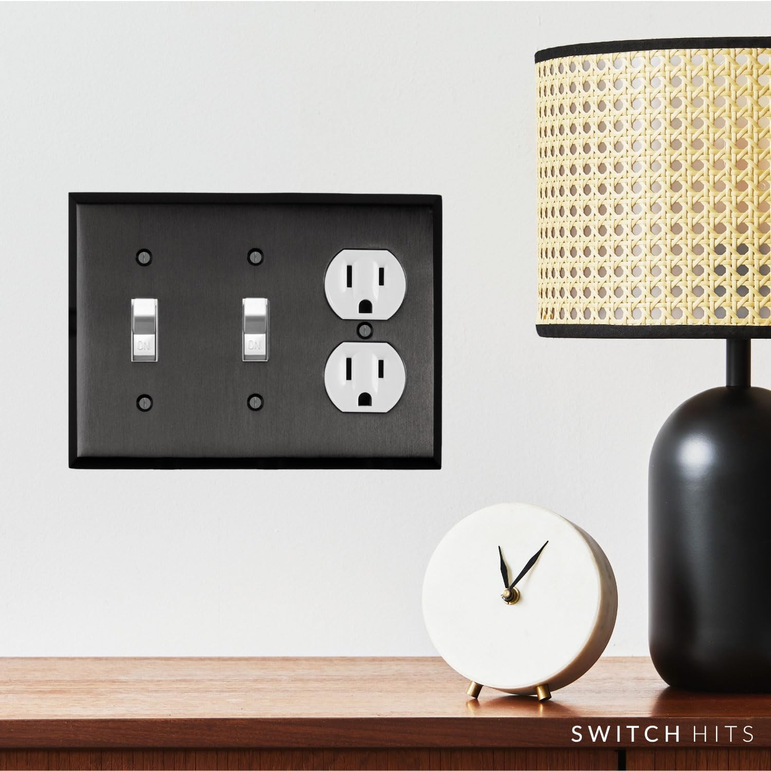 Satin Nickel Black Outlet Wall Plate | 2 Toggle - 1 Duplex | 6.25" x 4.5" | Hand-Polished Brass Construction