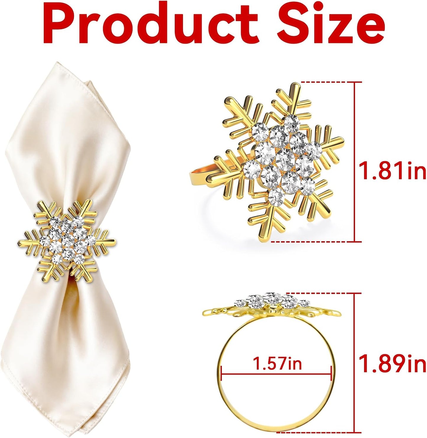 Christmas Gold Snowflake Napkin Rings Set of 24, Napkins Ring for Dinning Table - Rustic Dinner Tables Decoration for