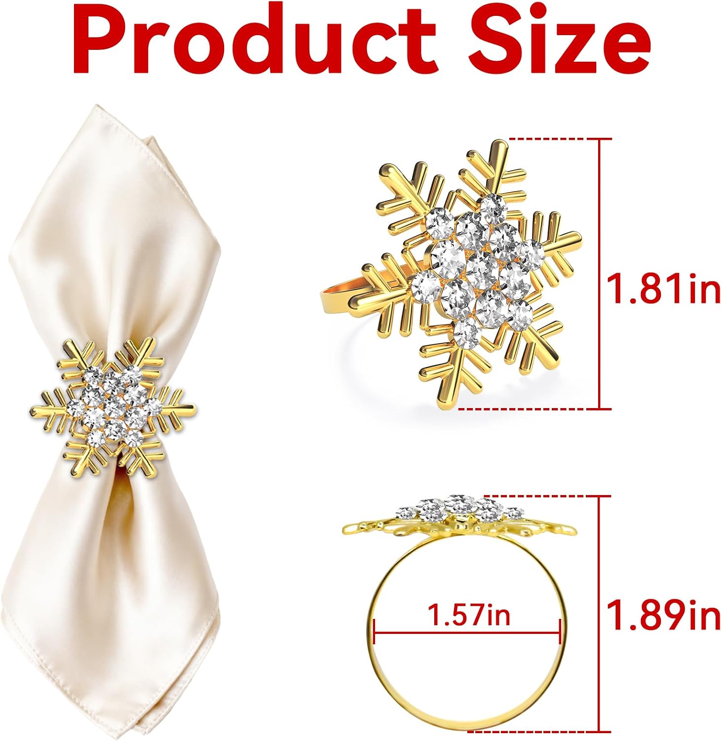 Christmas Gold Snowflake Napkin Rings Set of 24, Napkins Ring for Dinning Table - Rustic Dinner Tables Decoration for