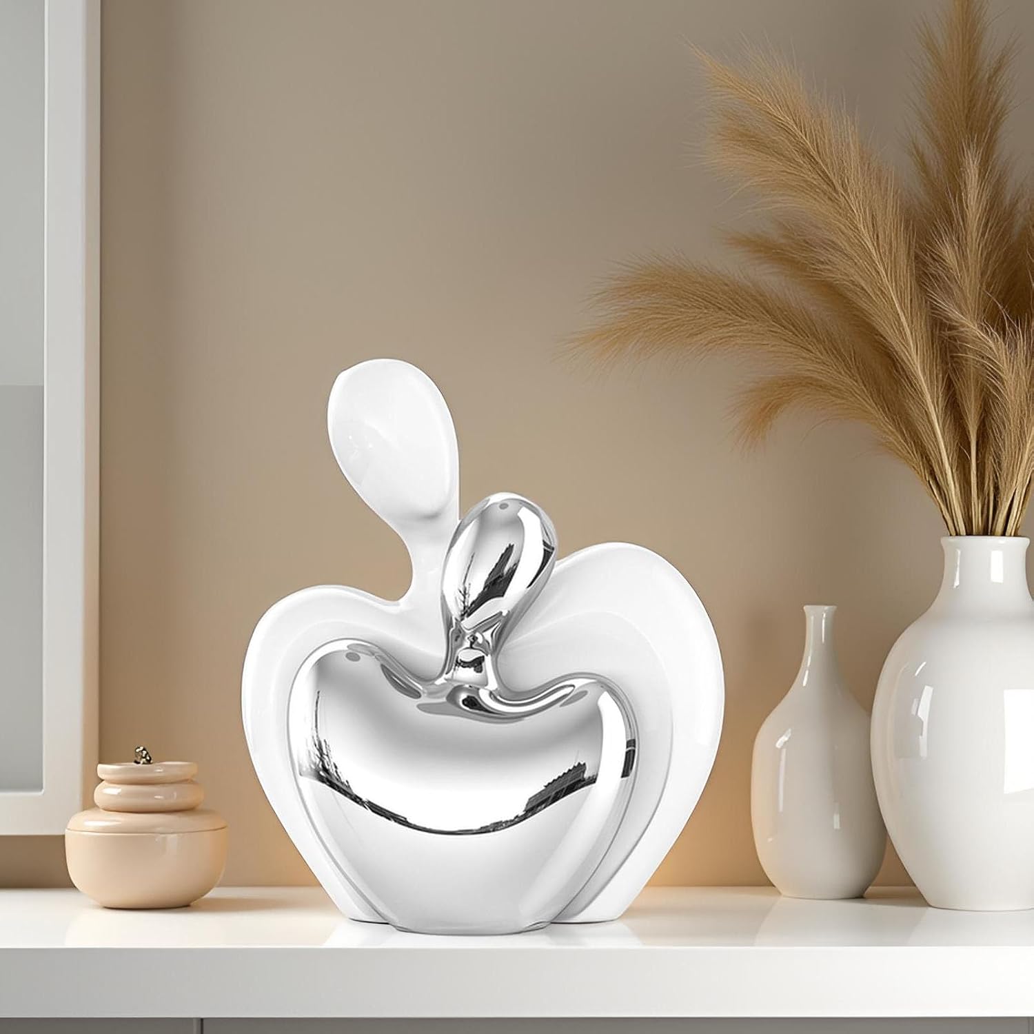 White and Silver Ceramic Couple Figurines Home Decor / White Silver