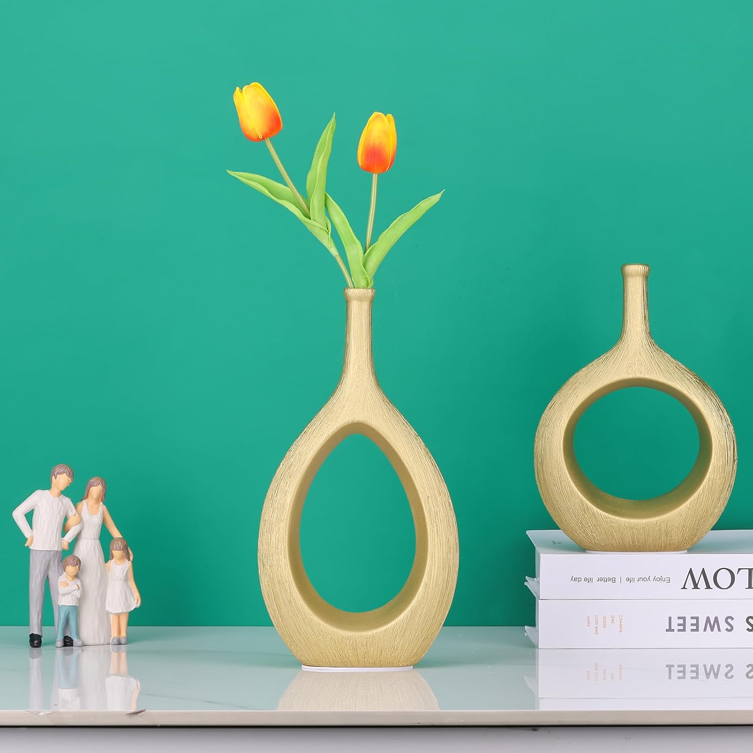 Matte Ceramic Vase / Luxury/f / Gold / Set of 2
