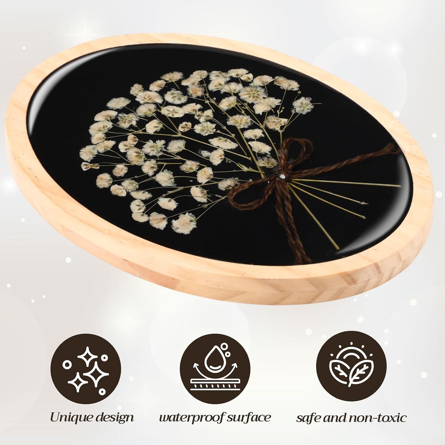 Wooden Pressed Flower Wall Decor Resin Baby's Breath Wall Art Framed Dried Flower / 5 x 7 / Natural