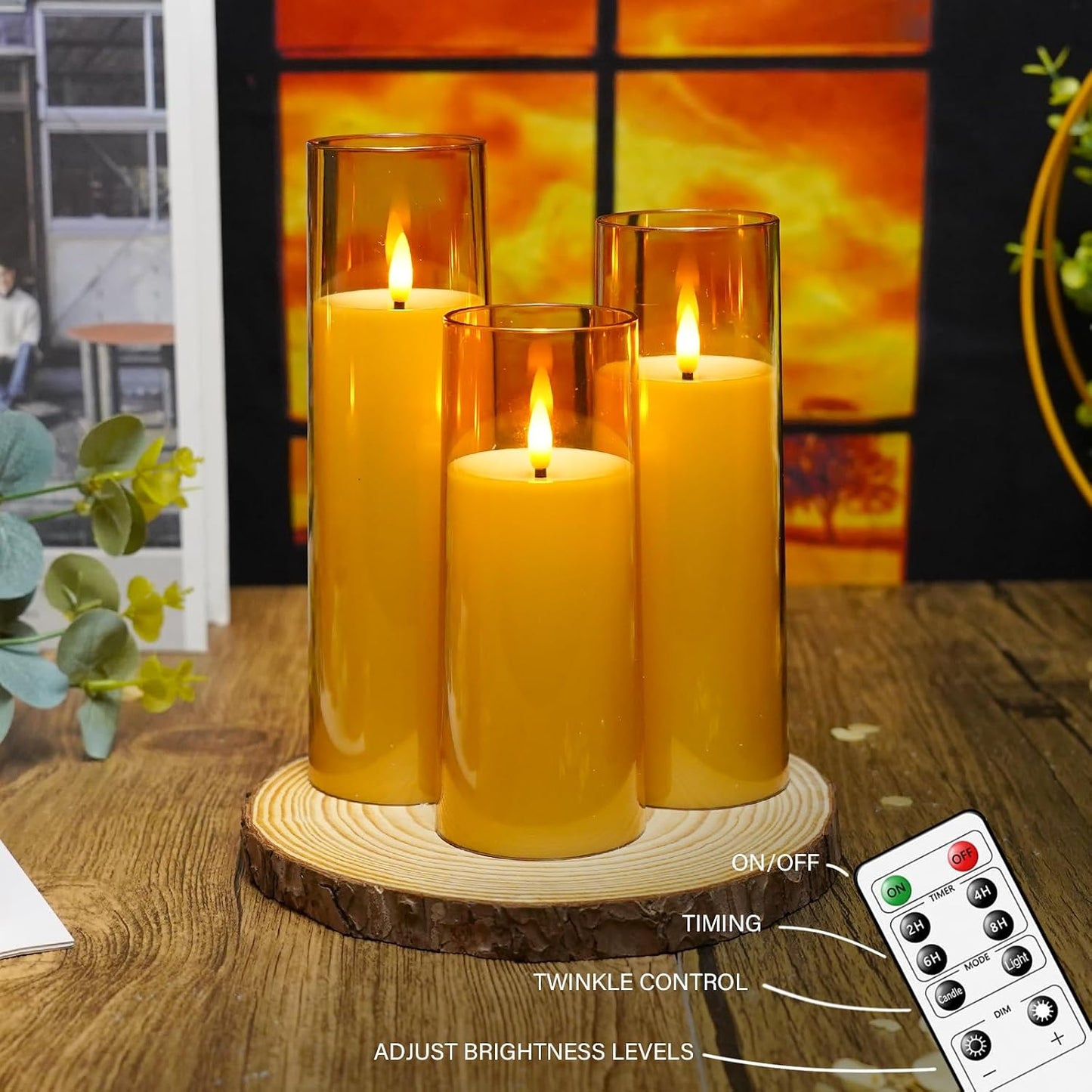kakoya Flickering Flameless Candles Battery Operated with Remote and 2/4/6/8 H Timer Acrylic Led Pillar Candles Pack of
