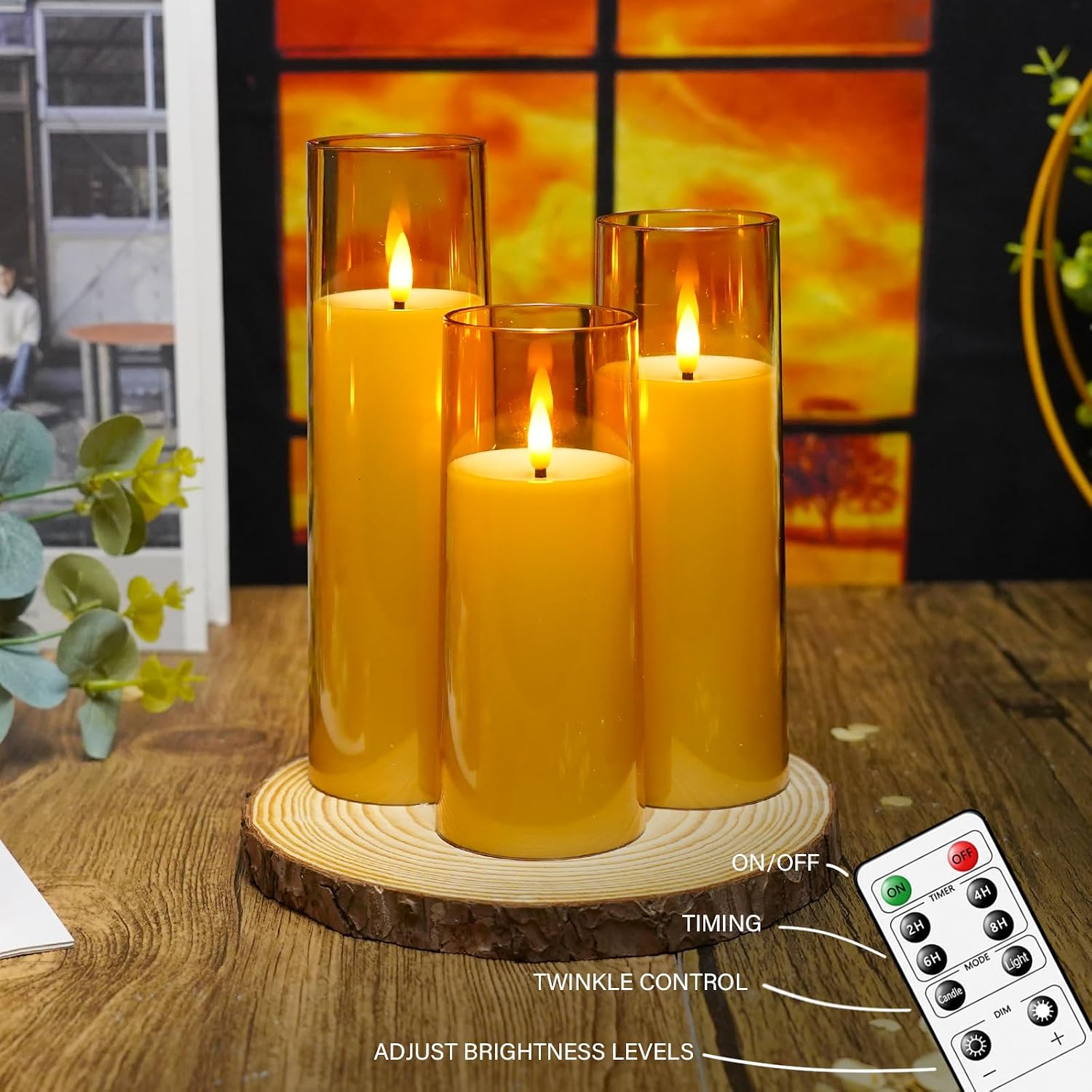 kakoya Flickering Flameless Candles Battery Operated with Remote and 2/4/6/8 H Timer Acrylic Led Pillar Candles Pack of