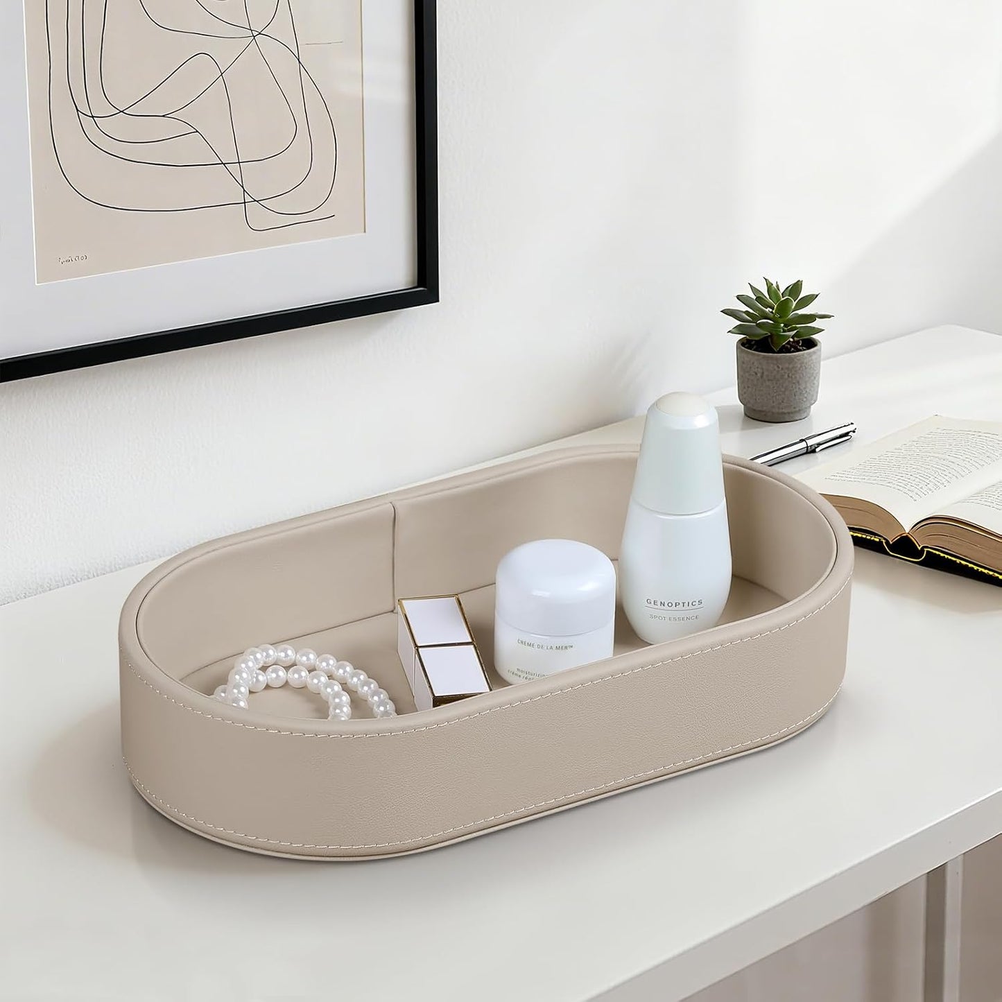 Oval Desk Valet Tray / Beige