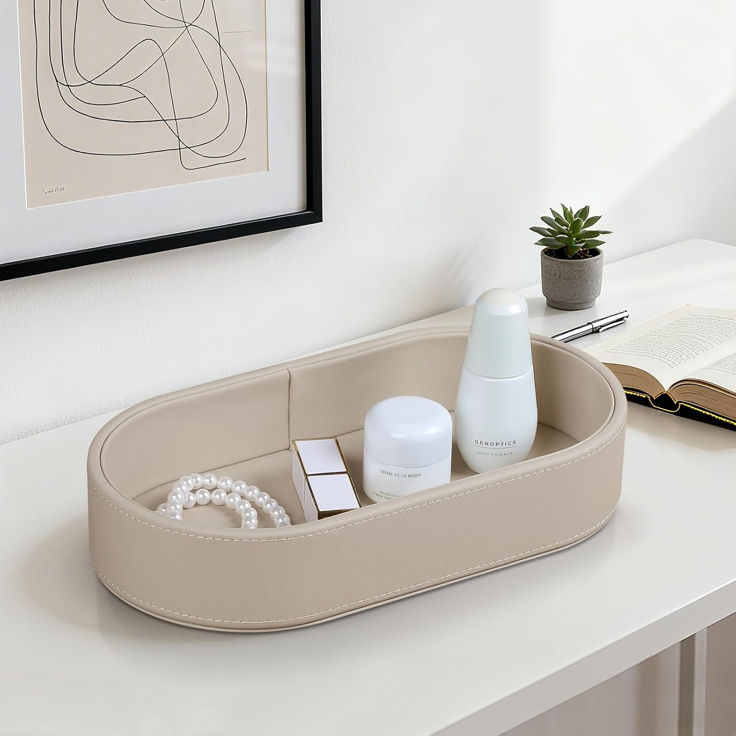 Oval Desk Valet Tray / Beige