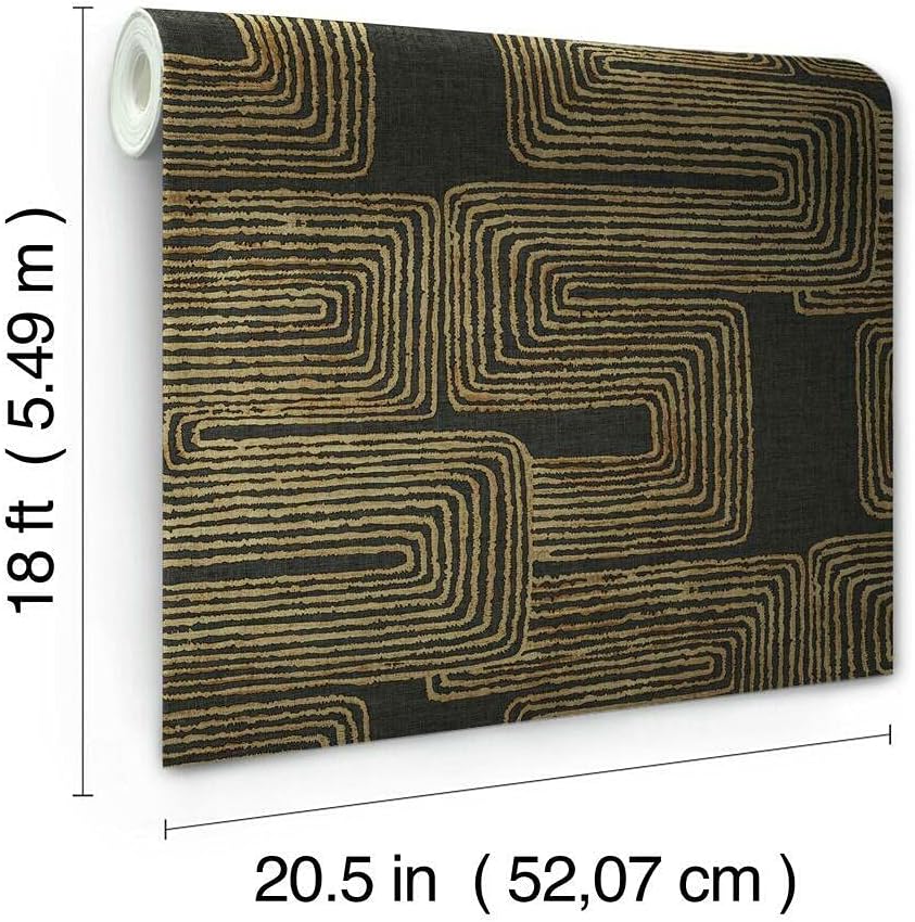 RMK12213PL Nikki Chu Black and Metallic Gold Zulu Signature Peel and Stick Wallpaper / Black/gold