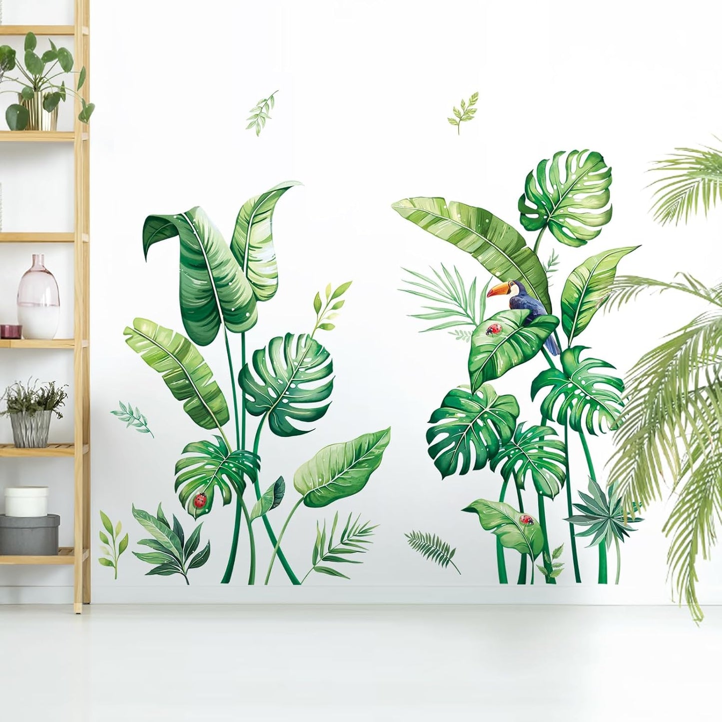 Tropical Palm Leaves Wall Stickers Large Monstera Leaf Wall Decals Green Plants / Green-palm Leaves