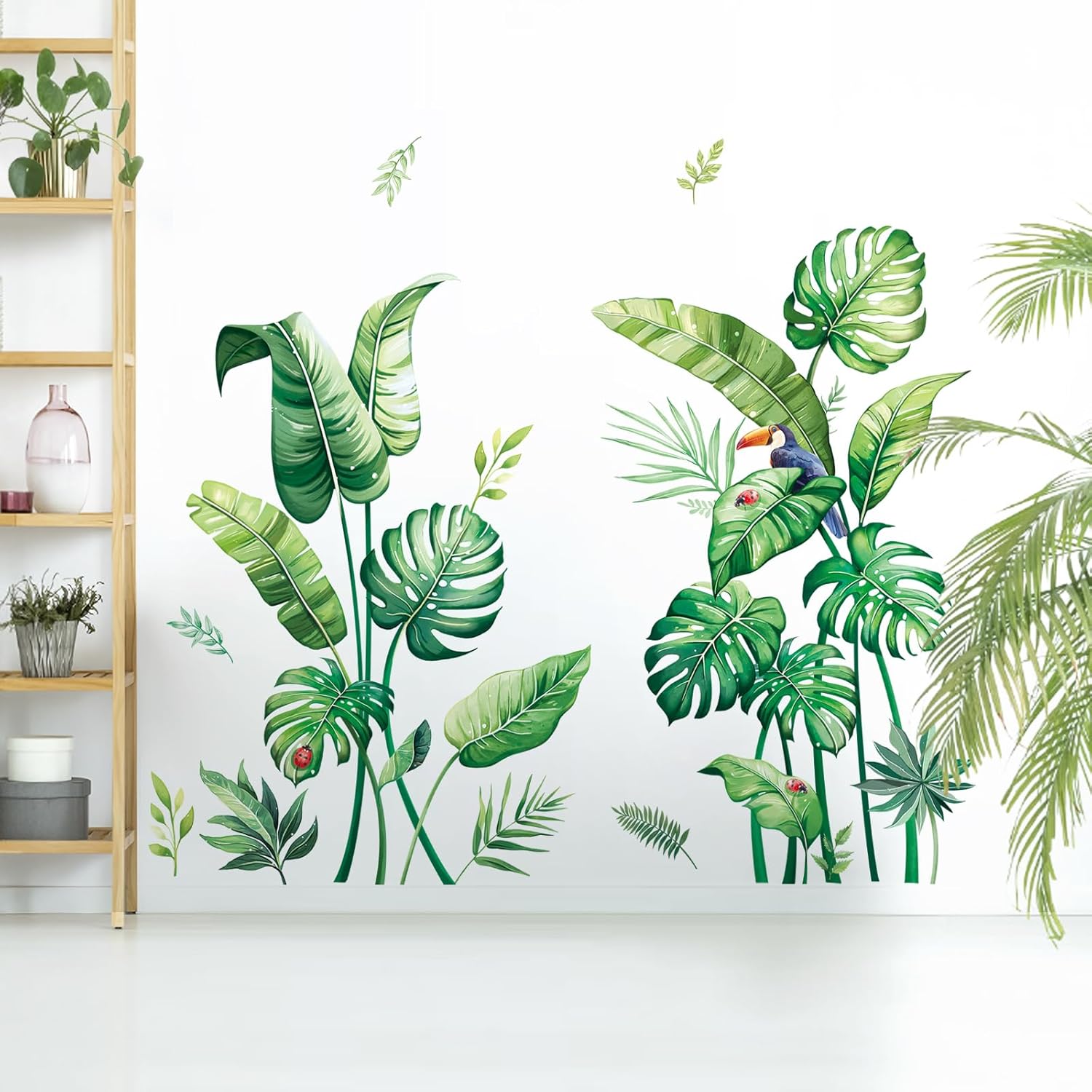 Tropical Palm Leaves Wall Stickers Large Monstera Leaf Wall Decals Green Plants / Green-palm Leaves