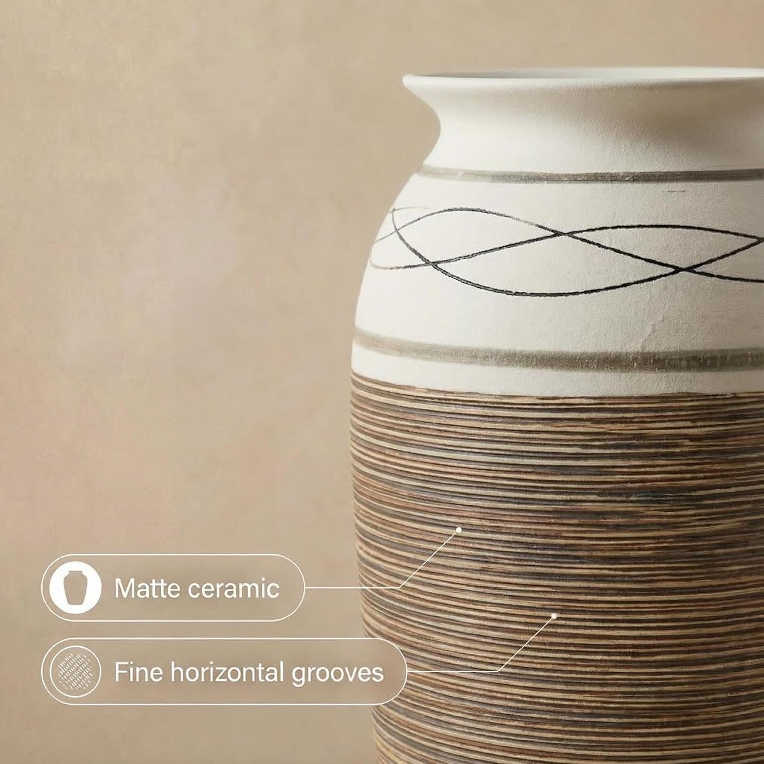 Handcrafted 12.5" Large Rustic Decorative Vase / Rustic Pattern A - 12.5