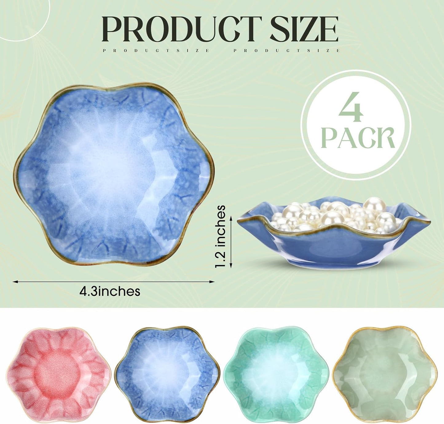 Small Jewelry Dish Trinket Holder Tray for Rings / Pink,blue,cyan,green / Ceramic / Set of 4
