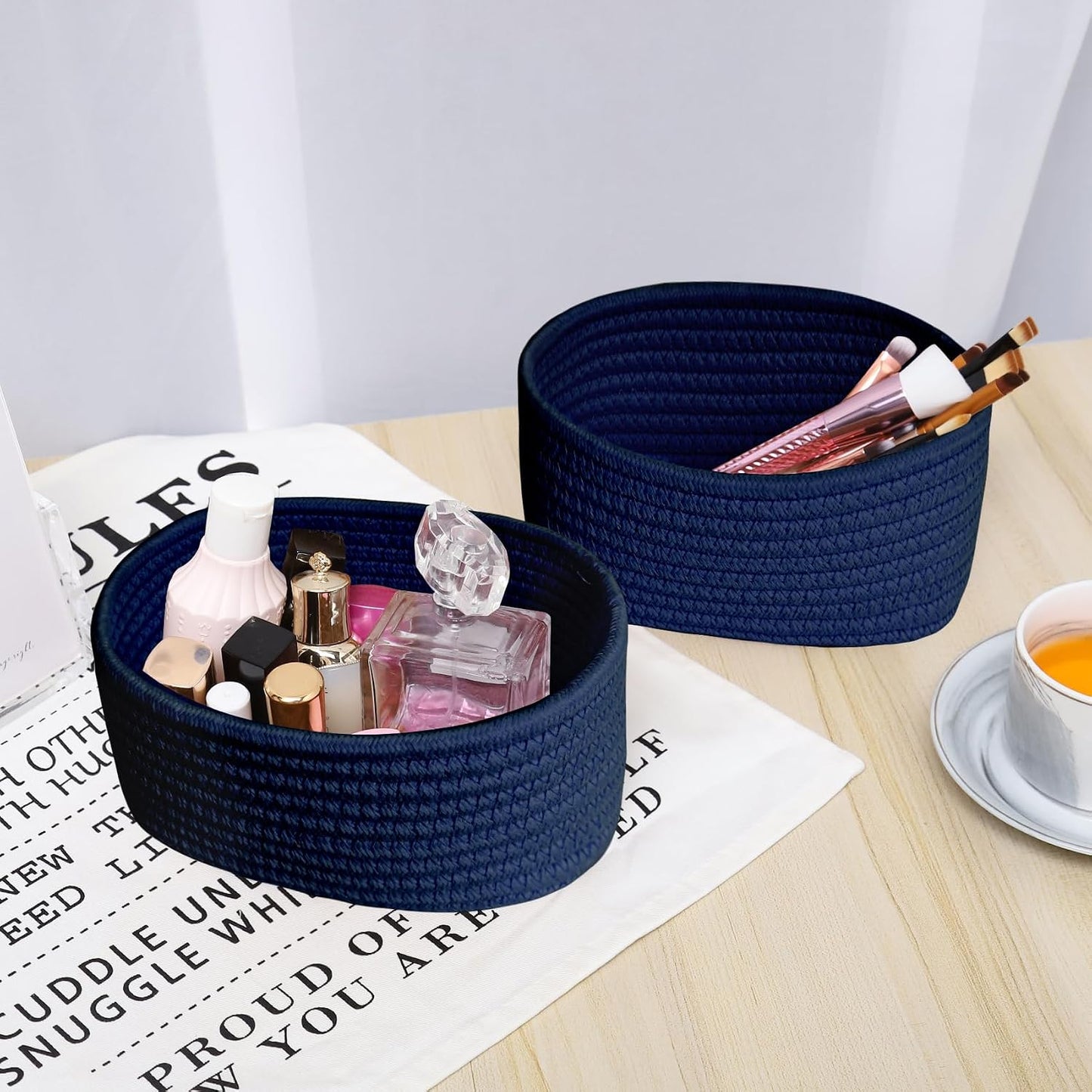 【 】 Small Woven Baskets / Navy Blue / Set of 2