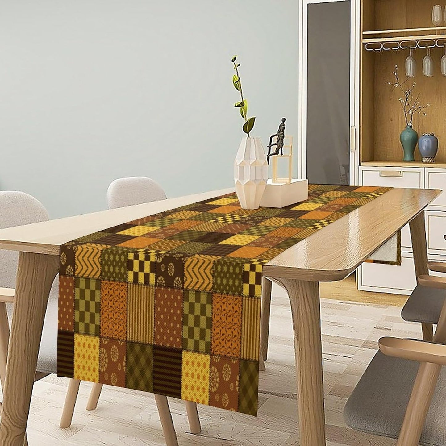 Vintage Patchwork Table Runner Abstract Geometric Pattern Splicing Design Pattern Printed Linen Table Runner for Home