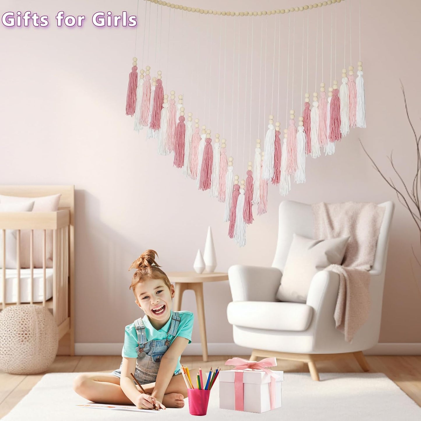 Pink&White Large Macrame Wall Haning Boho Decor / Blush Pink, Lights Pink, White