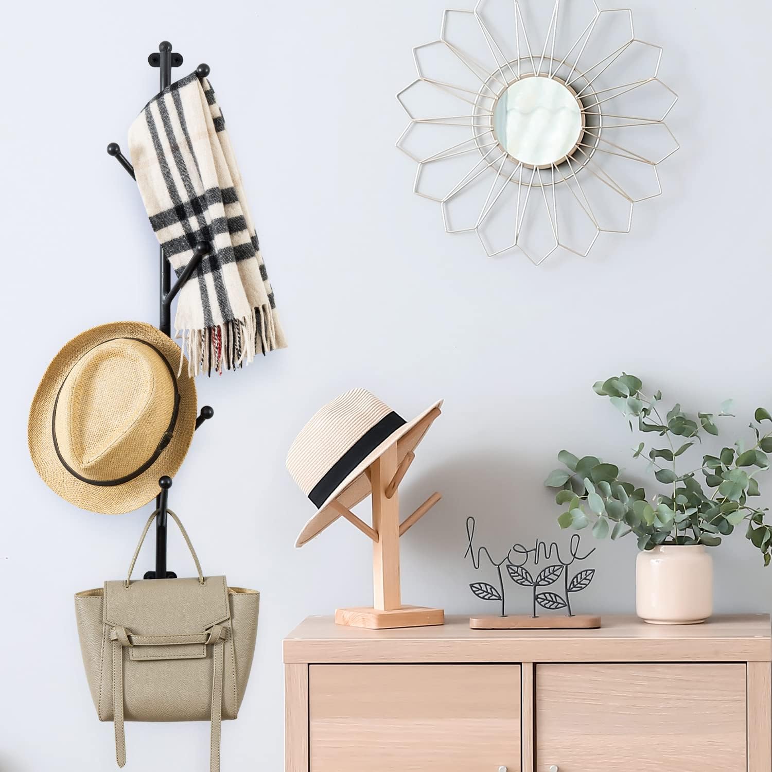 MyGift Wall Mounted Matte Black Metal 6-Hook Entryway Coat Hanger and Hat Tree Rack