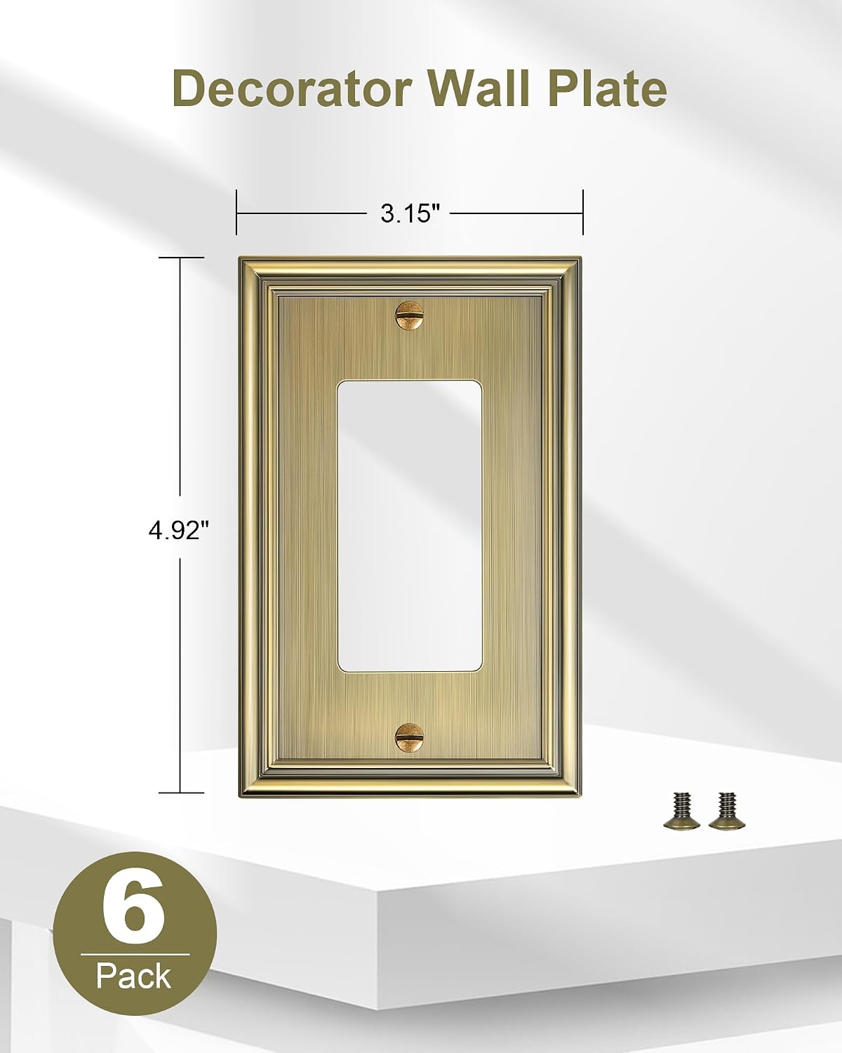 6-Pack Zinc Alloy Decorator Outlet Cover Plate, Solid Receptacle Cover | Decorative Switch Plates and Outlet Covers