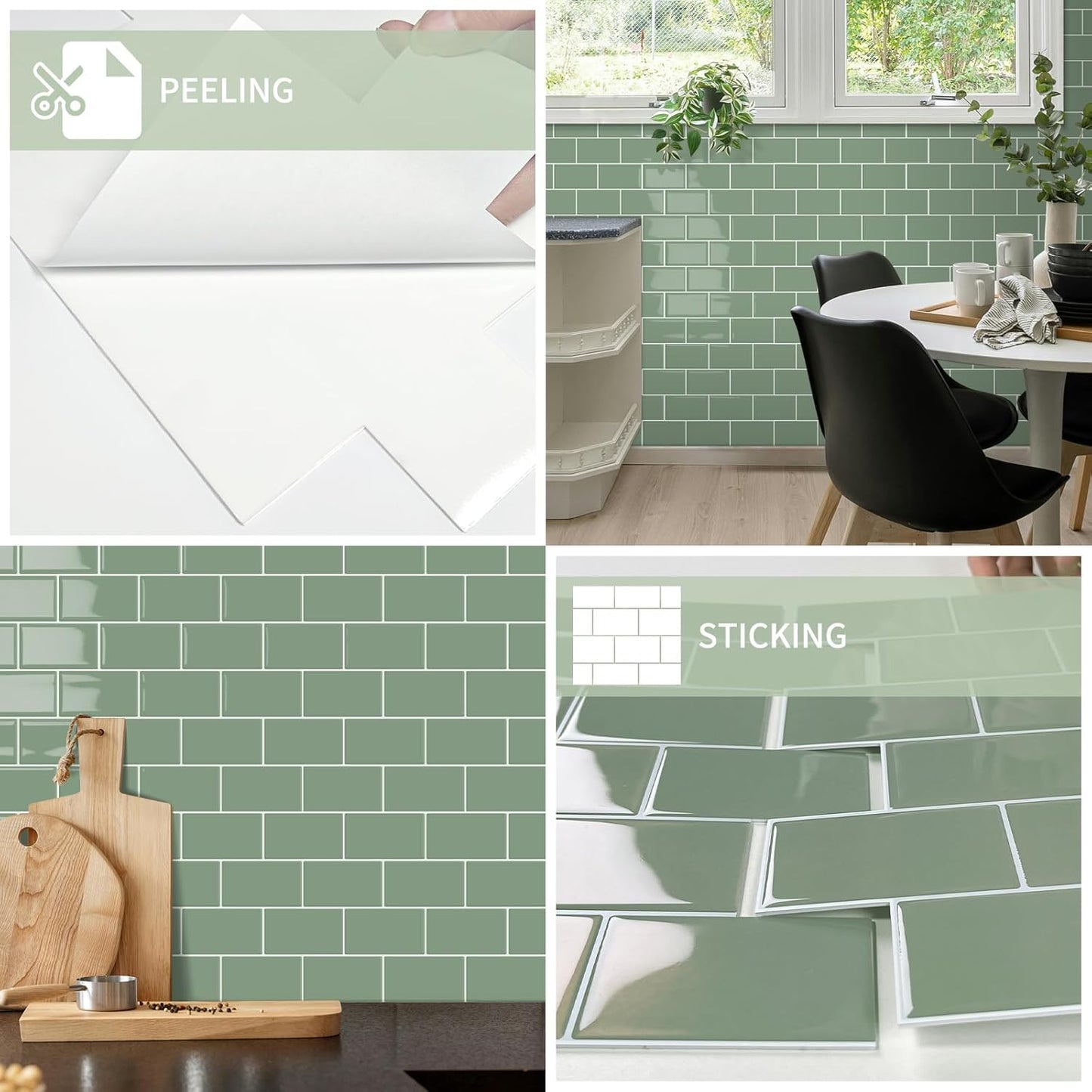 3D Subway Waterproof Self-Adhesive Wall Tile Stick / Green