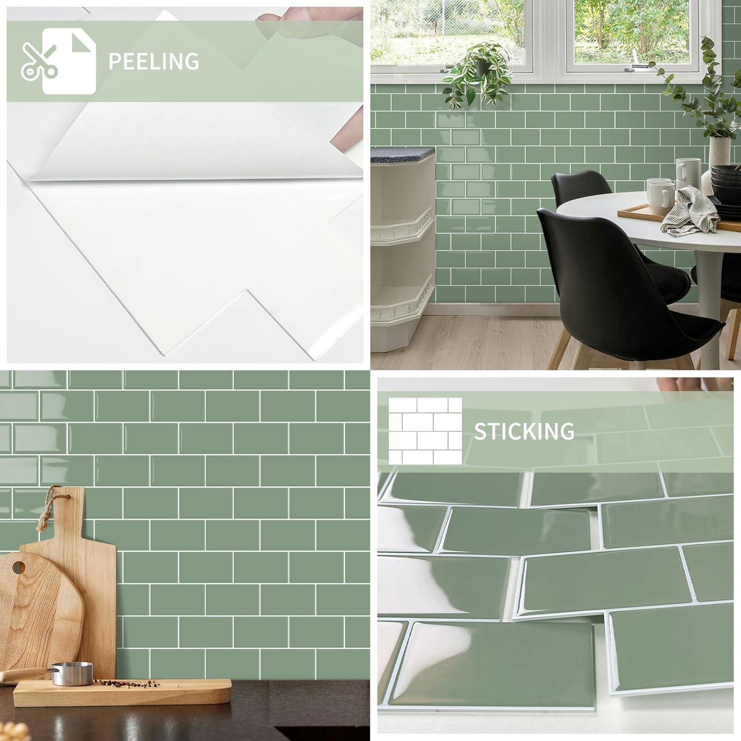 3D Subway Waterproof Self-Adhesive Wall Tile Stick / Green