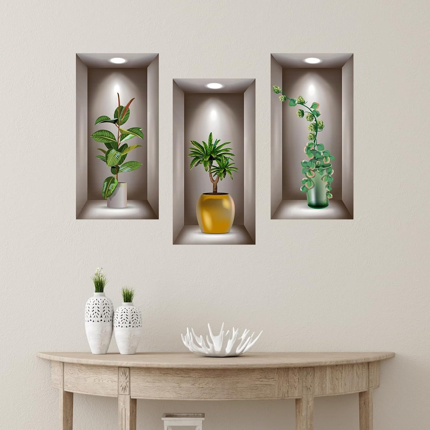 3D Potted Plants Wall Stickers Plants Leaves Wall Decals Peel and Stick 3D Magic / Green / Set of 3