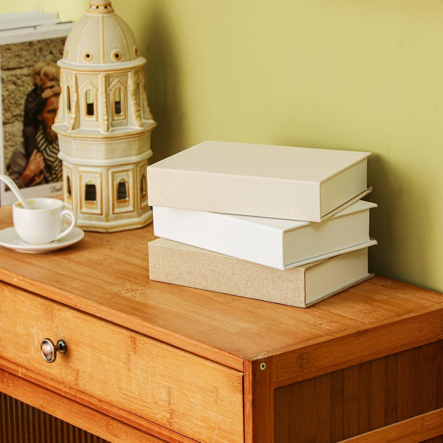 Fake Book Box Neutral Linen Book Box Decorative Faux Prop / 8.6 x 6.1 x 1.8 / Multicolor / Set of 3