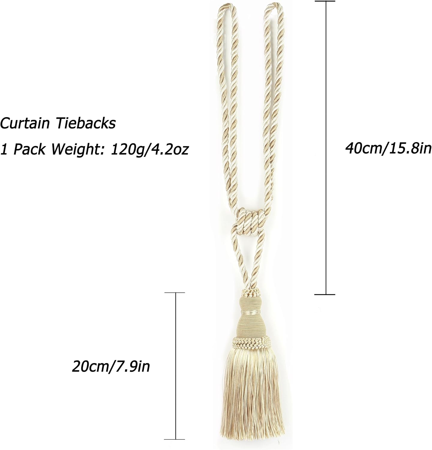 BEL AVENIR 4 Pack Curtain Tiebacks Tassel Drapery Tie-Backs Rope Holdbacks | Handmade, Home Office Hotel Decorative